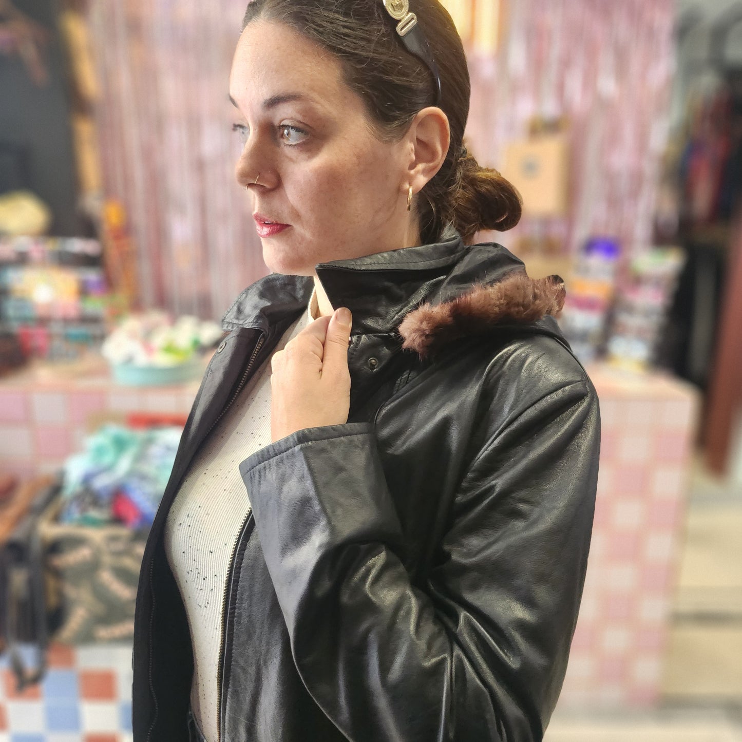 Leather Jacker with Removable Hoodie-Oversized