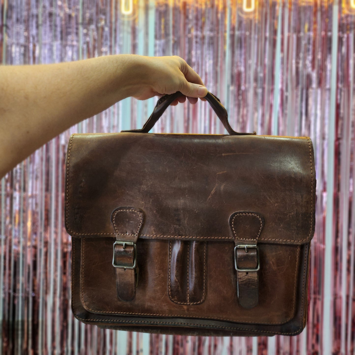 Vintage Leather Briefcase with Straps