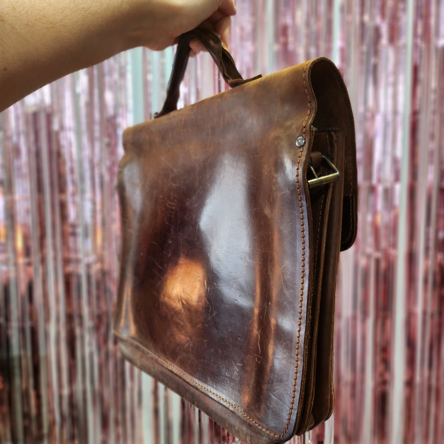 Vintage Leather Briefcase with Straps