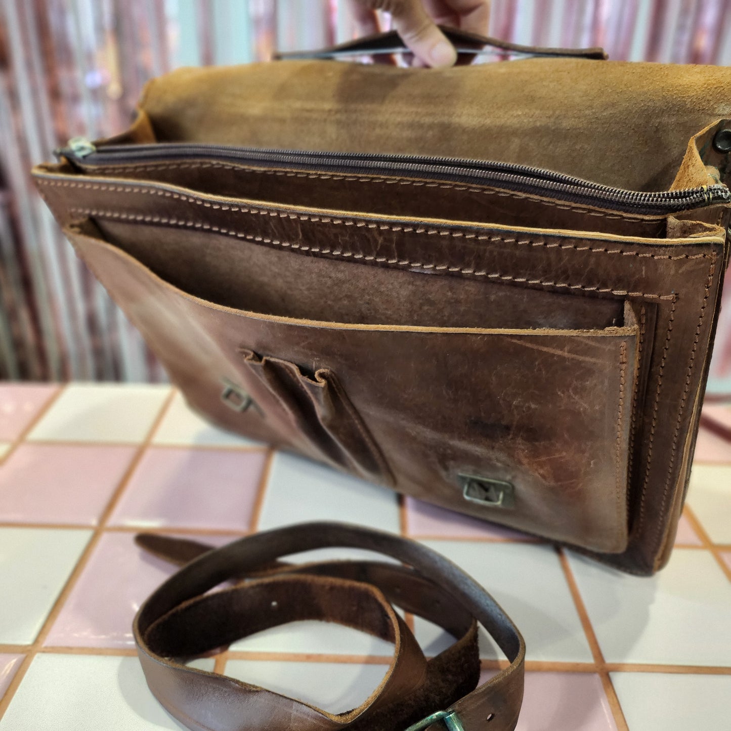 Vintage Leather Briefcase with Straps
