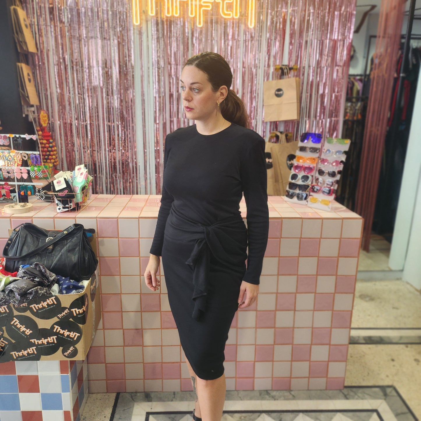 Black Vintage dress with Shoulder pads