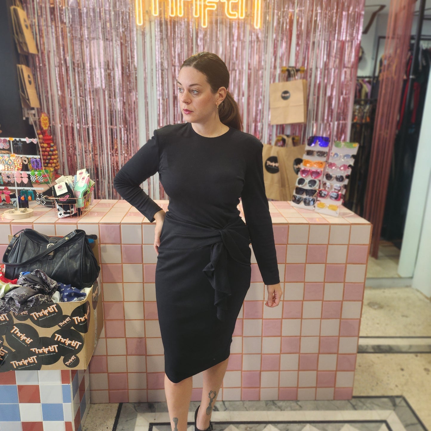 Black Vintage dress with Shoulder pads