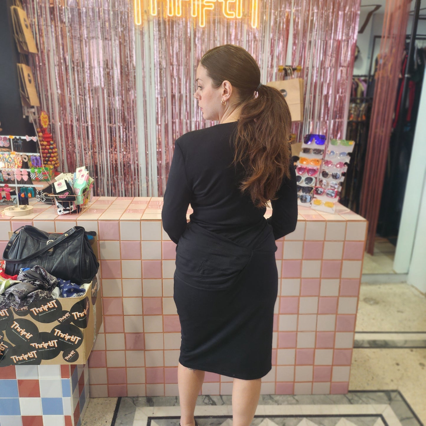 Black Vintage dress with Shoulder pads