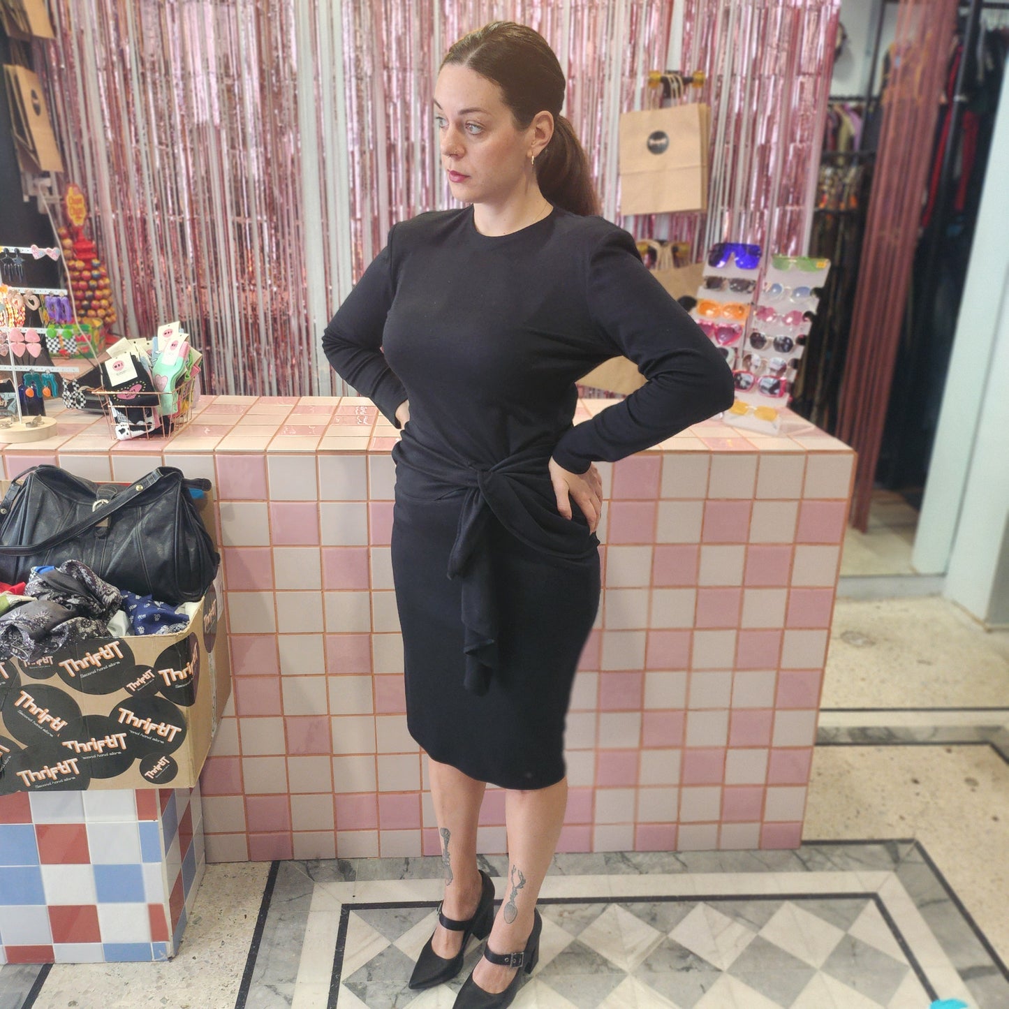 Black Vintage dress with Shoulder pads
