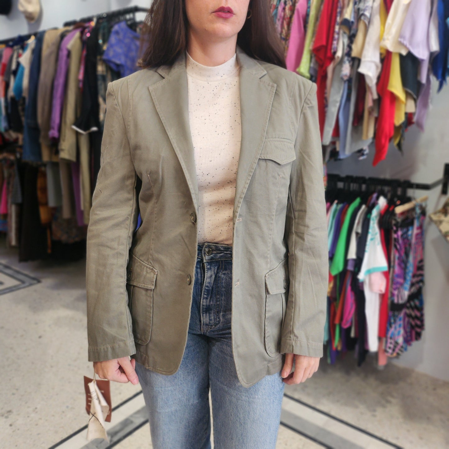 Red & Blue Deadstock Denim Blazer