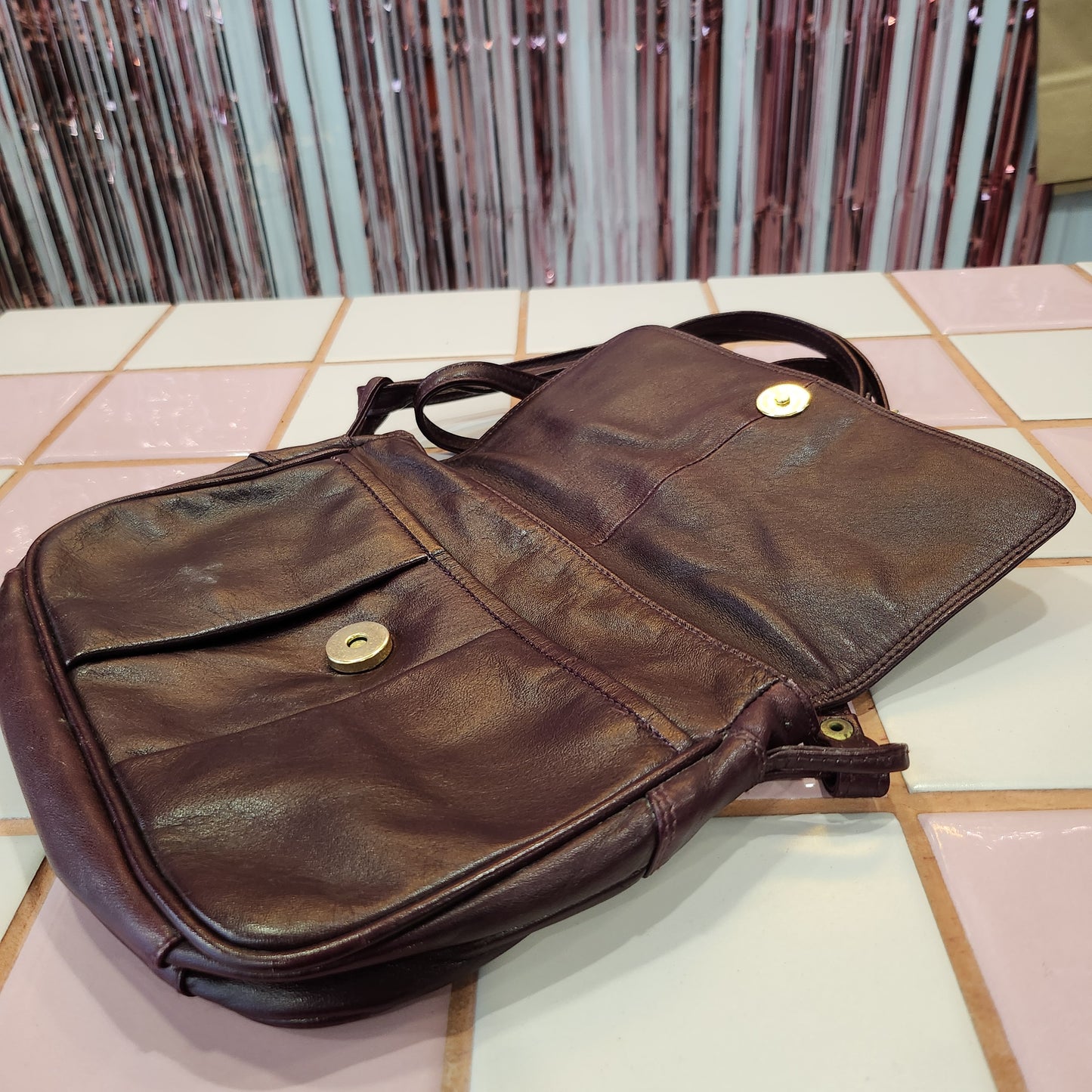 Vintage Burgundy Leather Crossbody Bag