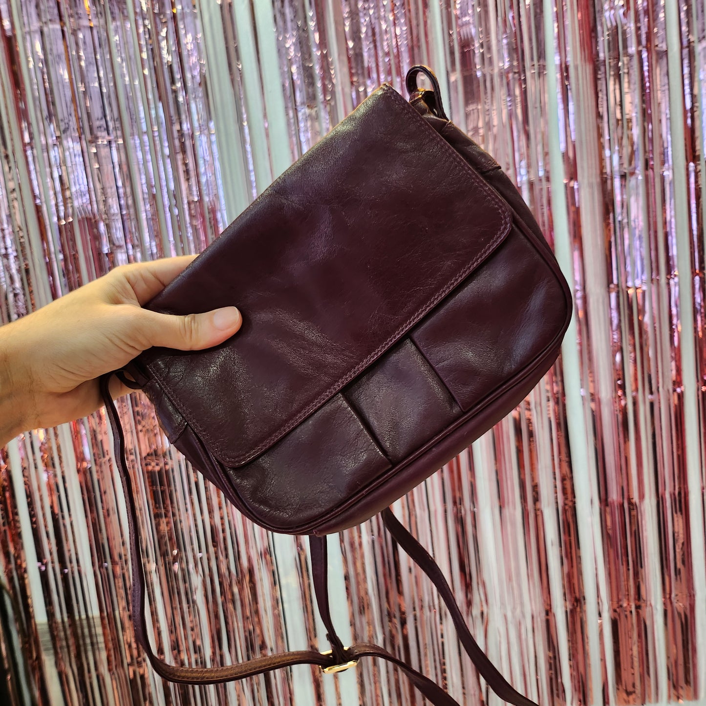 Vintage Burgundy Leather Crossbody Bag