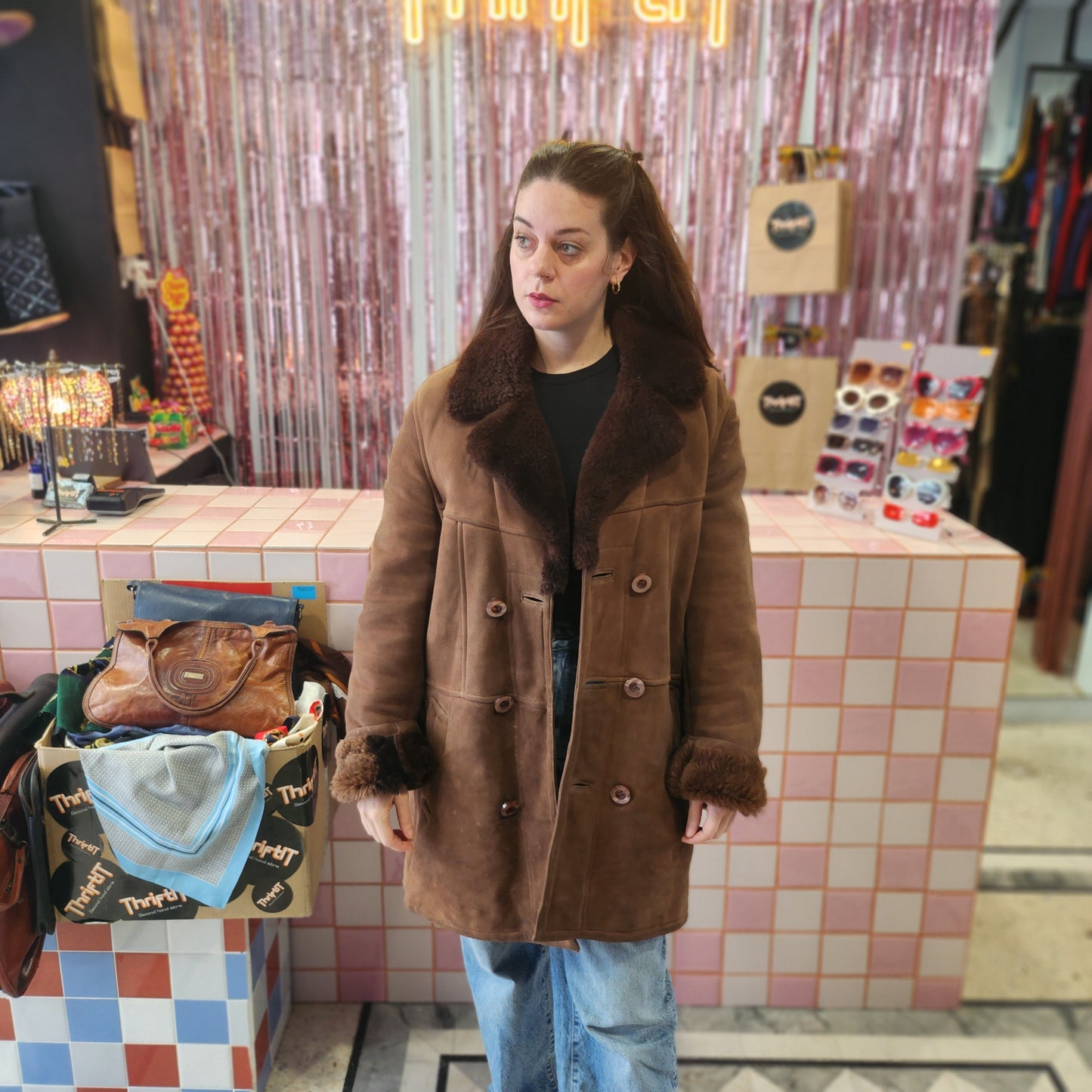 Dark Brown Shearling Leather Coat
