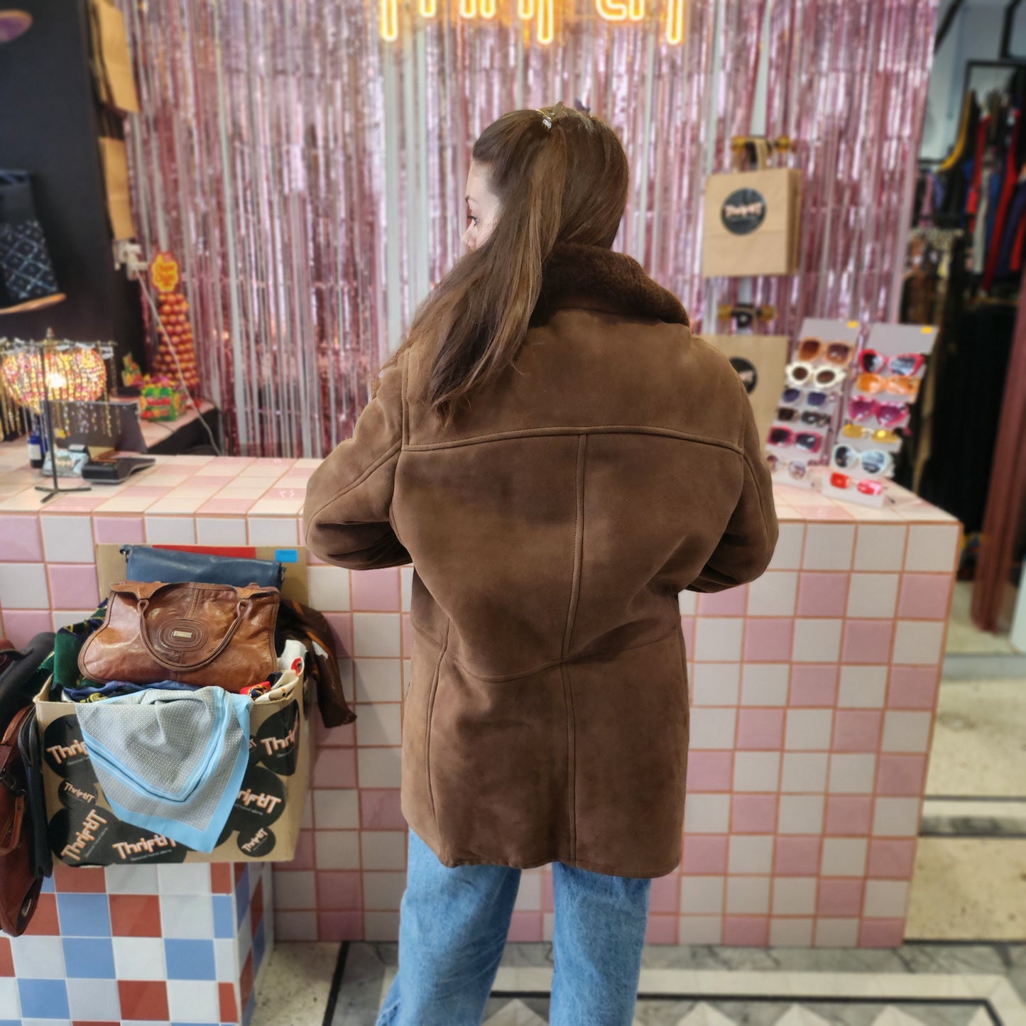 Dark Brown Shearling Leather Coat