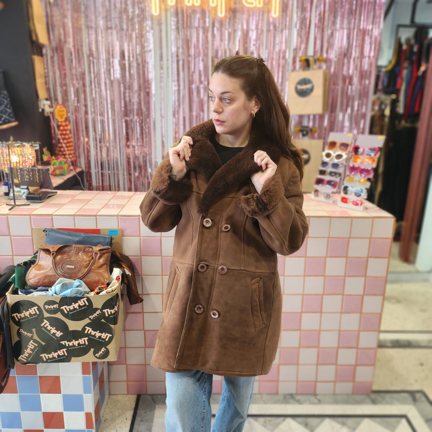 Dark Brown Shearling Leather Coat
