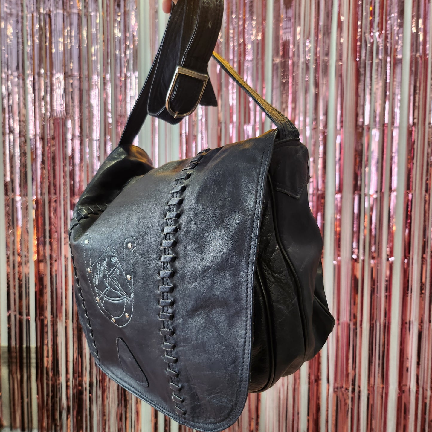 Blue Leather Crossbody Bag