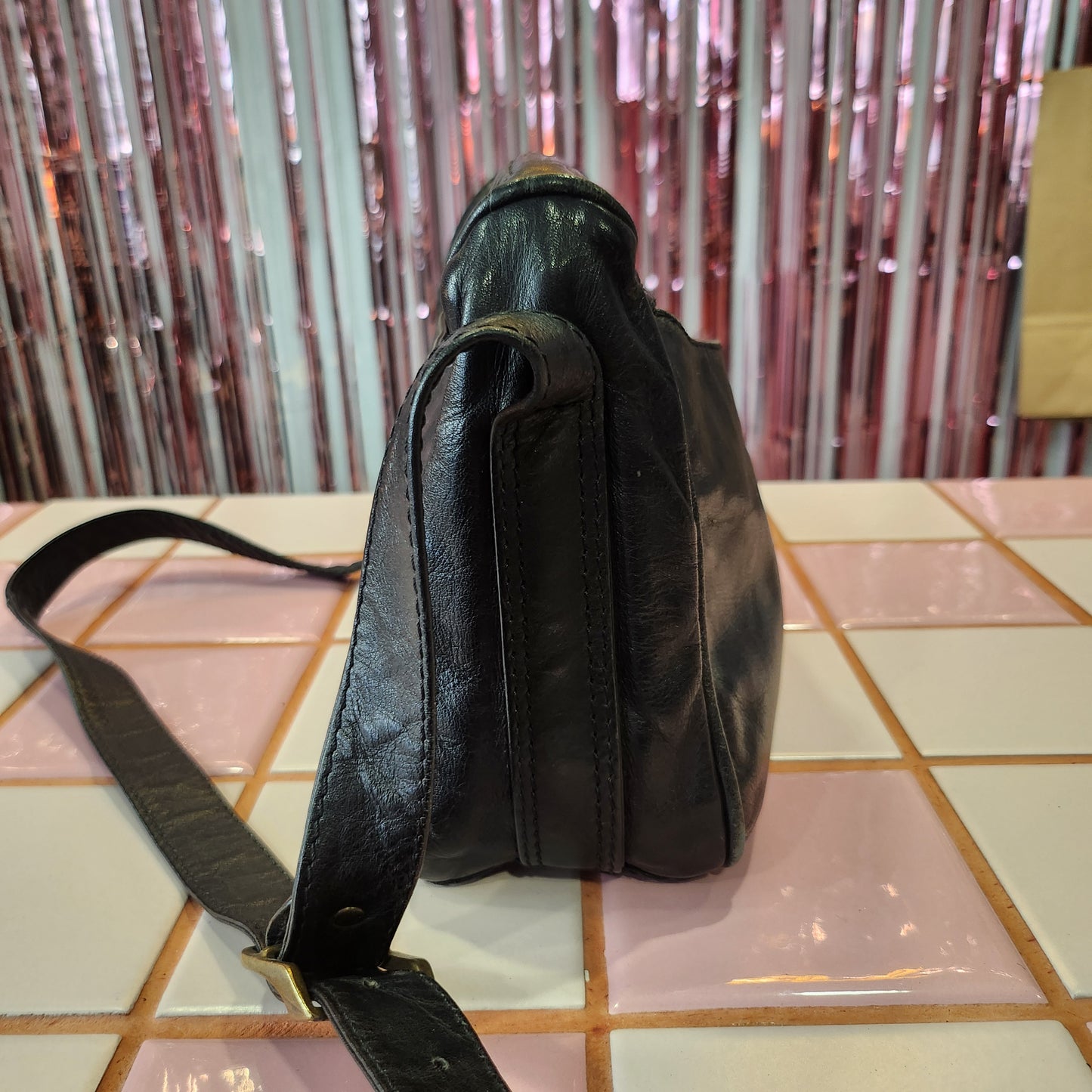 Black Leather Crossbody Bag