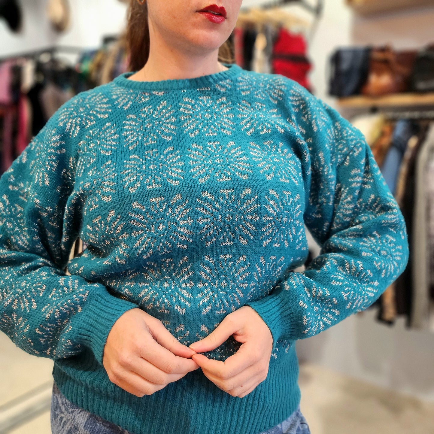 Cute Silver-Threaded Knitted Jumper