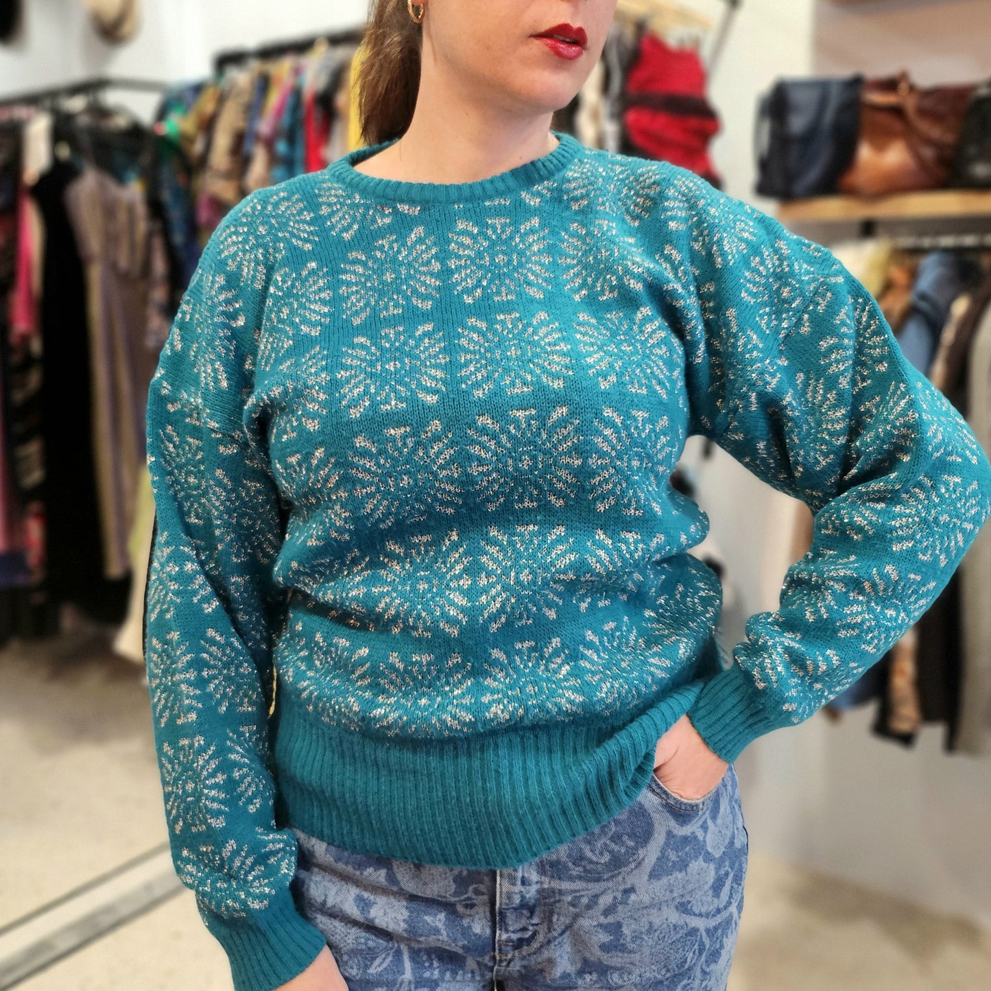 Cute Silver-Threaded Knitted Jumper