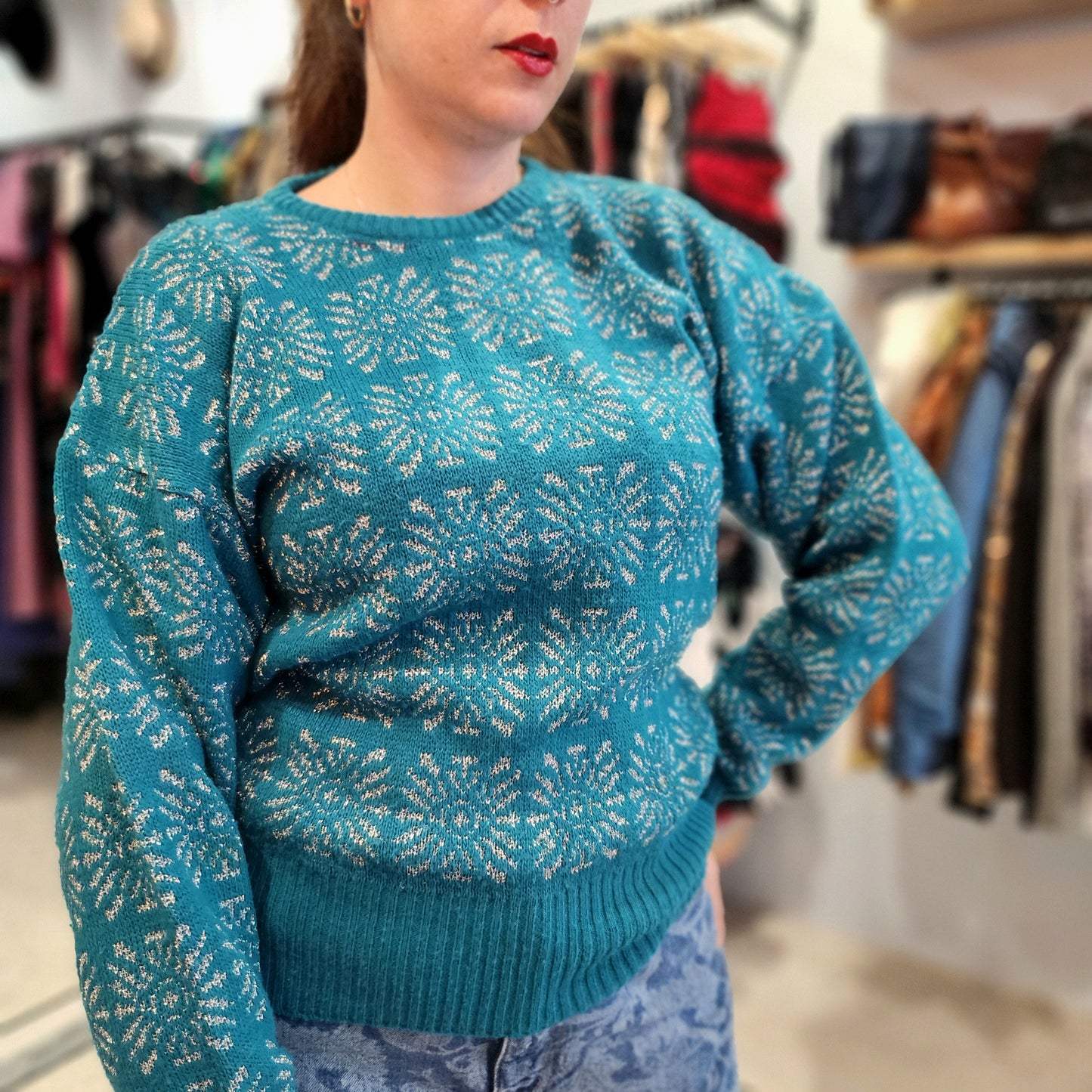 Cute Silver-Threaded Knitted Jumper