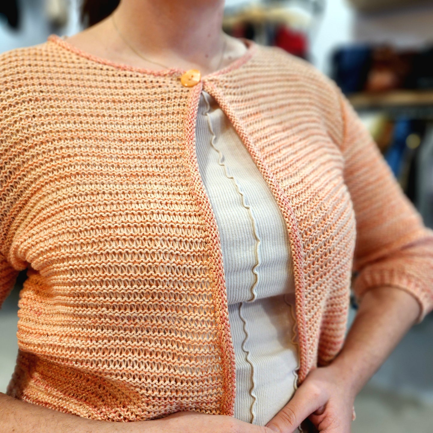 Gold-Threaded Knitted Cardigan
