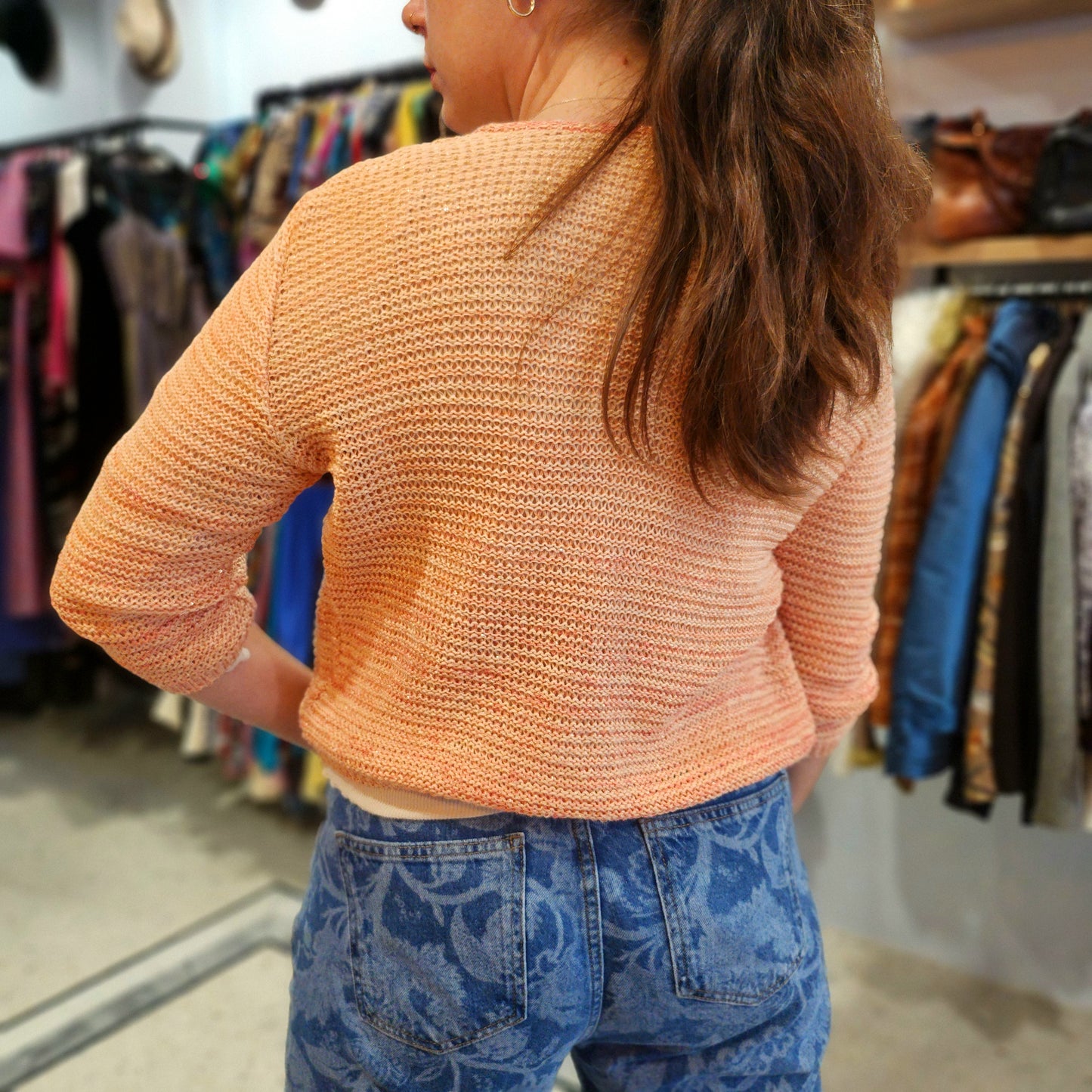 Gold-Threaded Knitted Cardigan