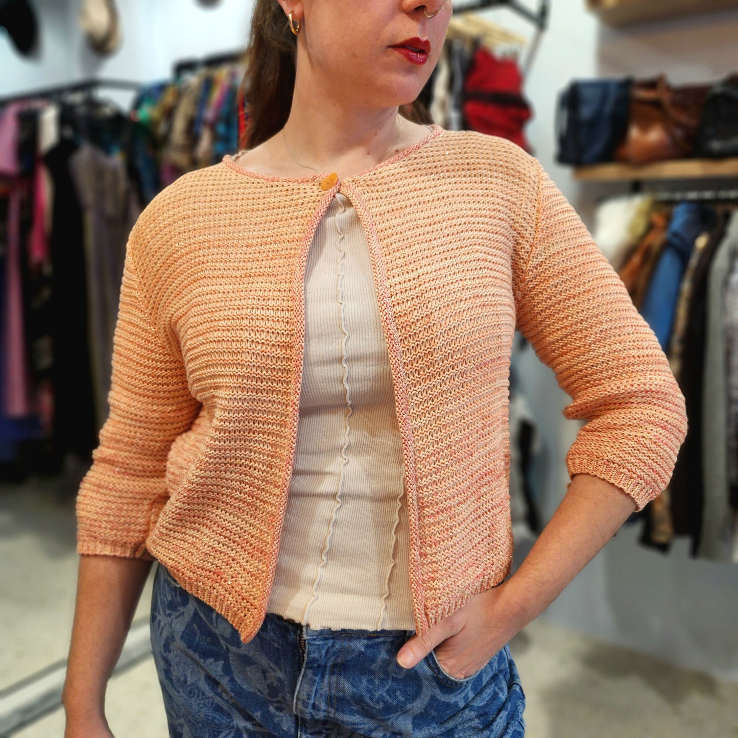 Gold-Threaded Knitted Cardigan