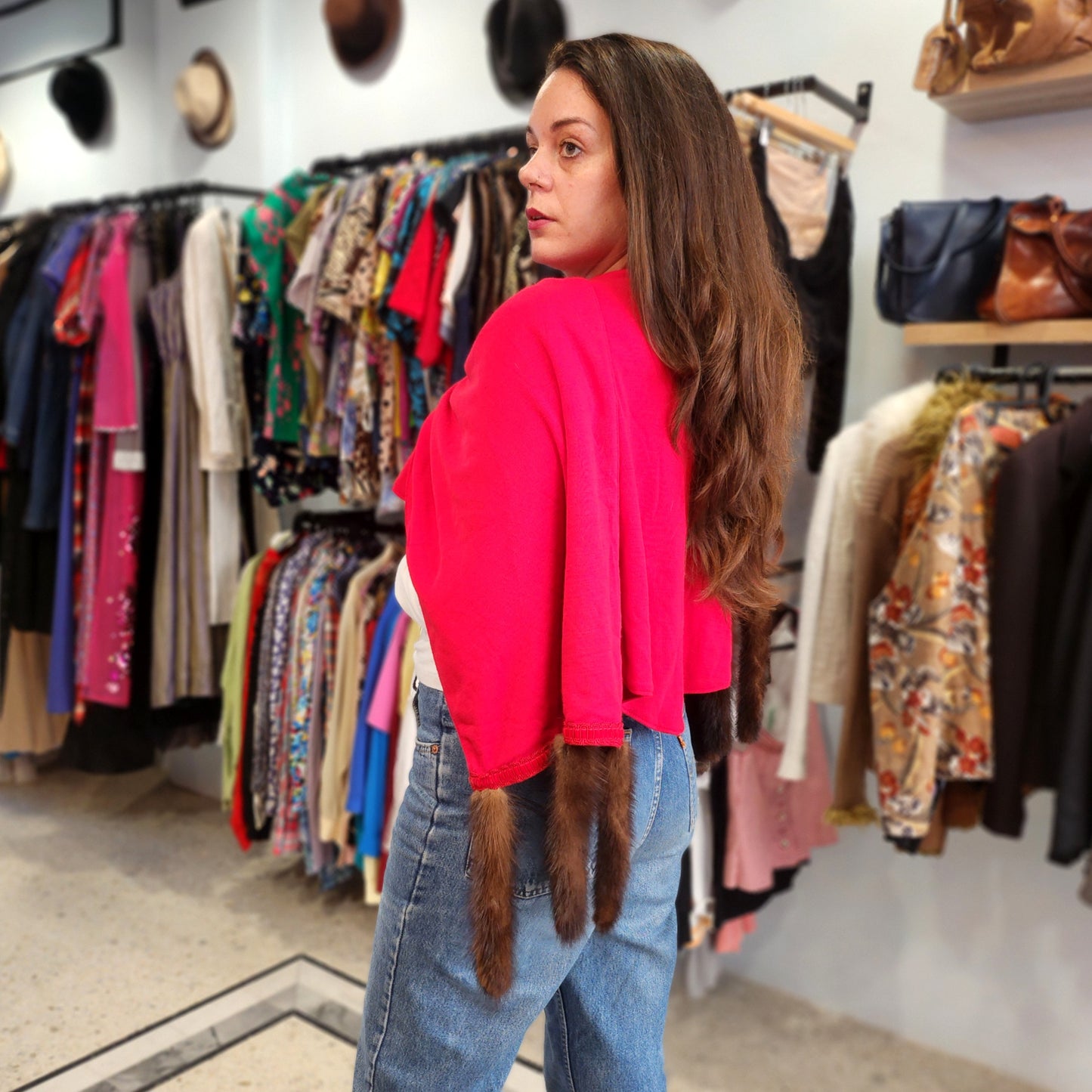 Weap Shawl with Fur Tassels