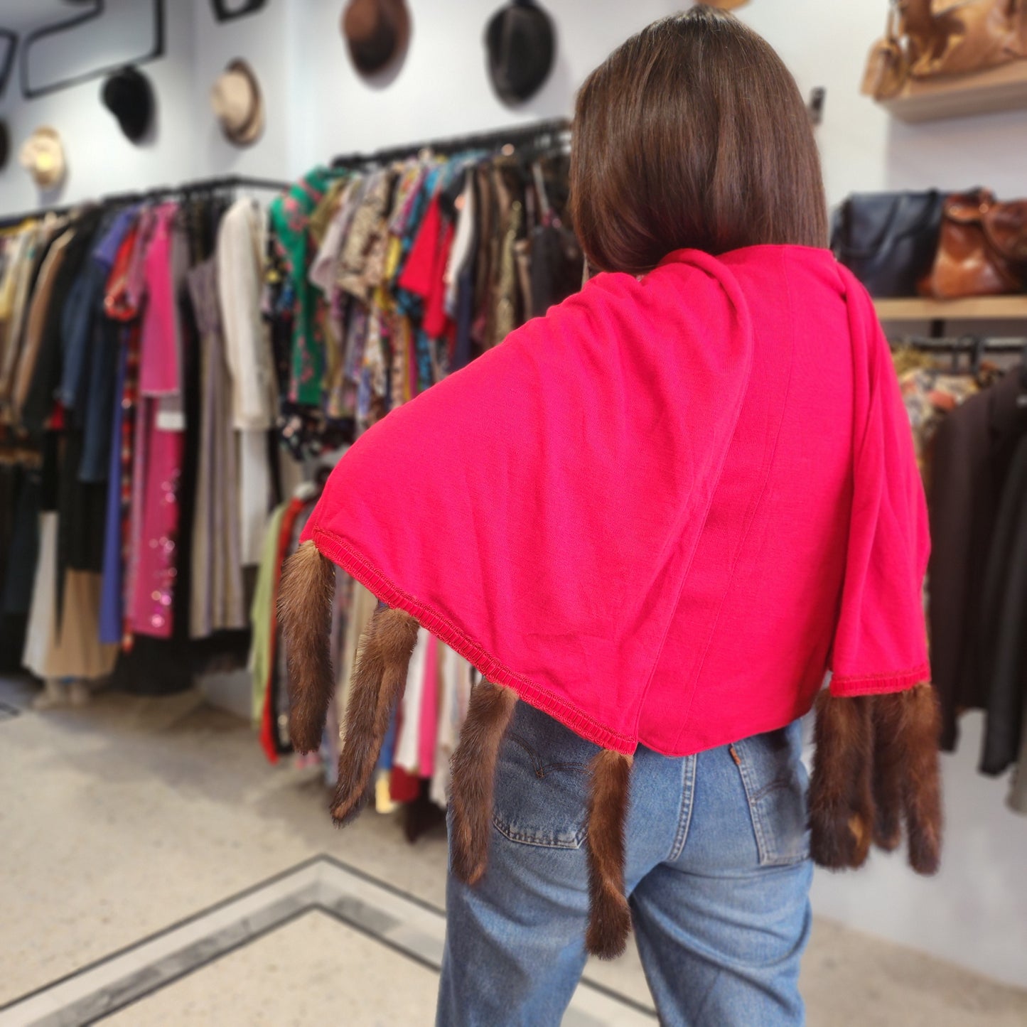 Weap Shawl with Fur Tassels