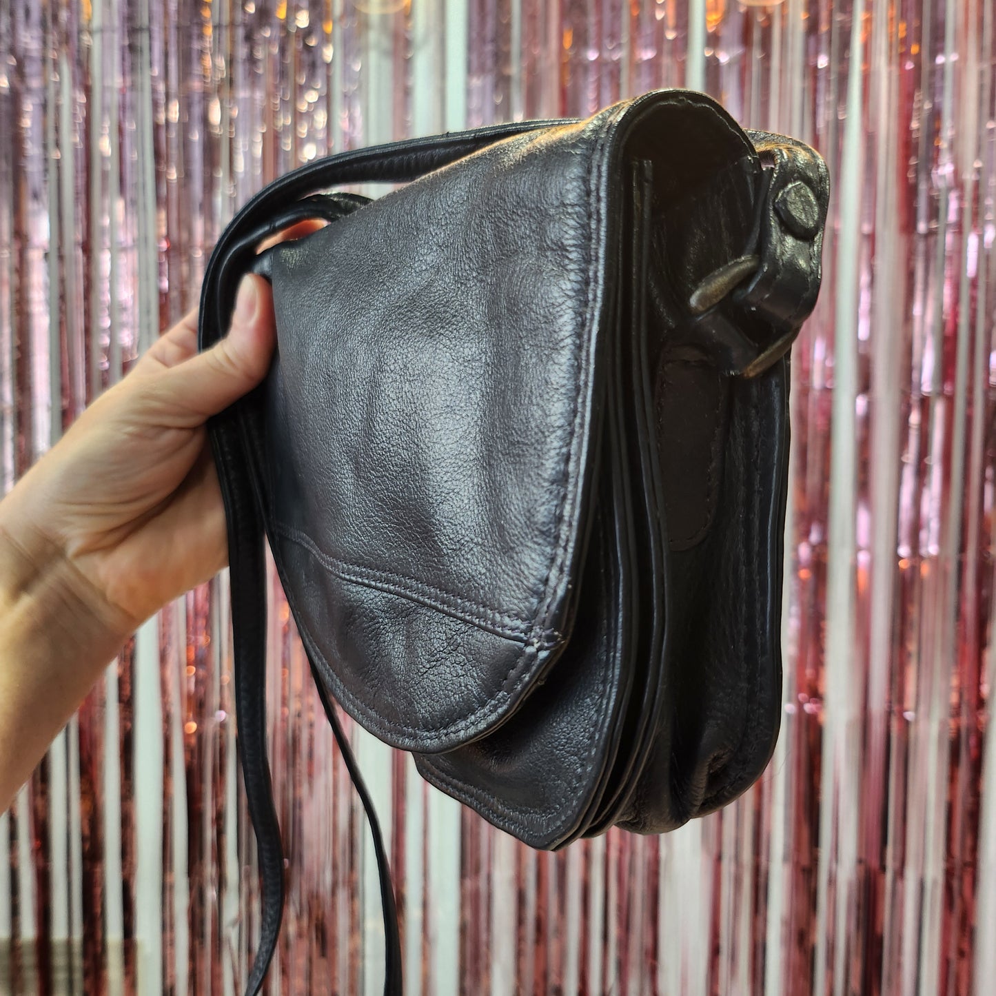 Blue Leather Crossbody Bag