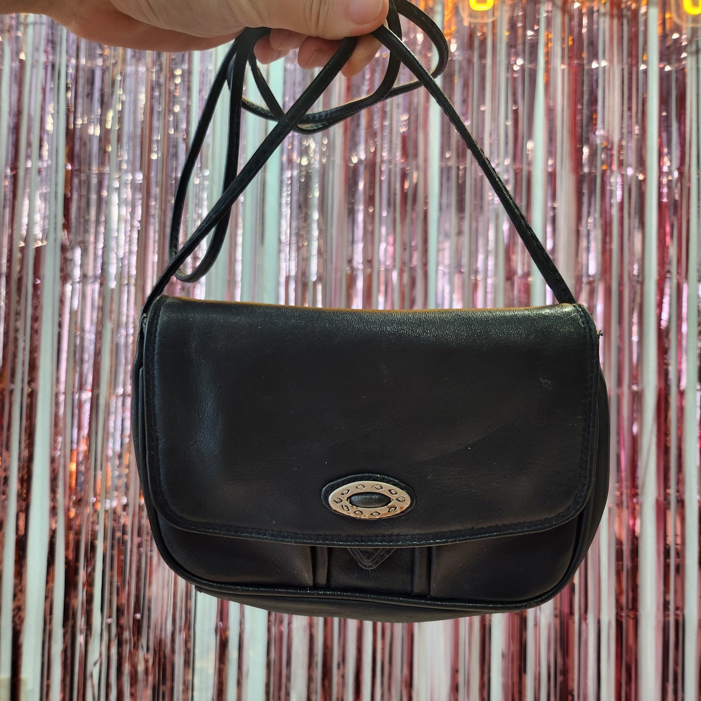 Micro Blue Leather Bag with Mirror
