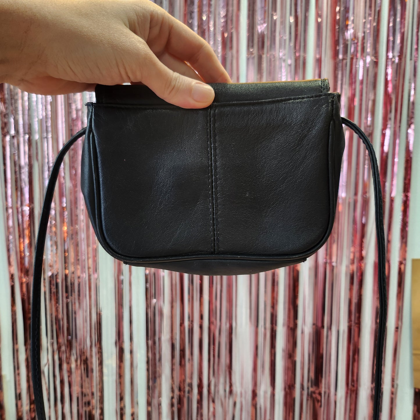 Micro Blue Leather Bag with Mirror
