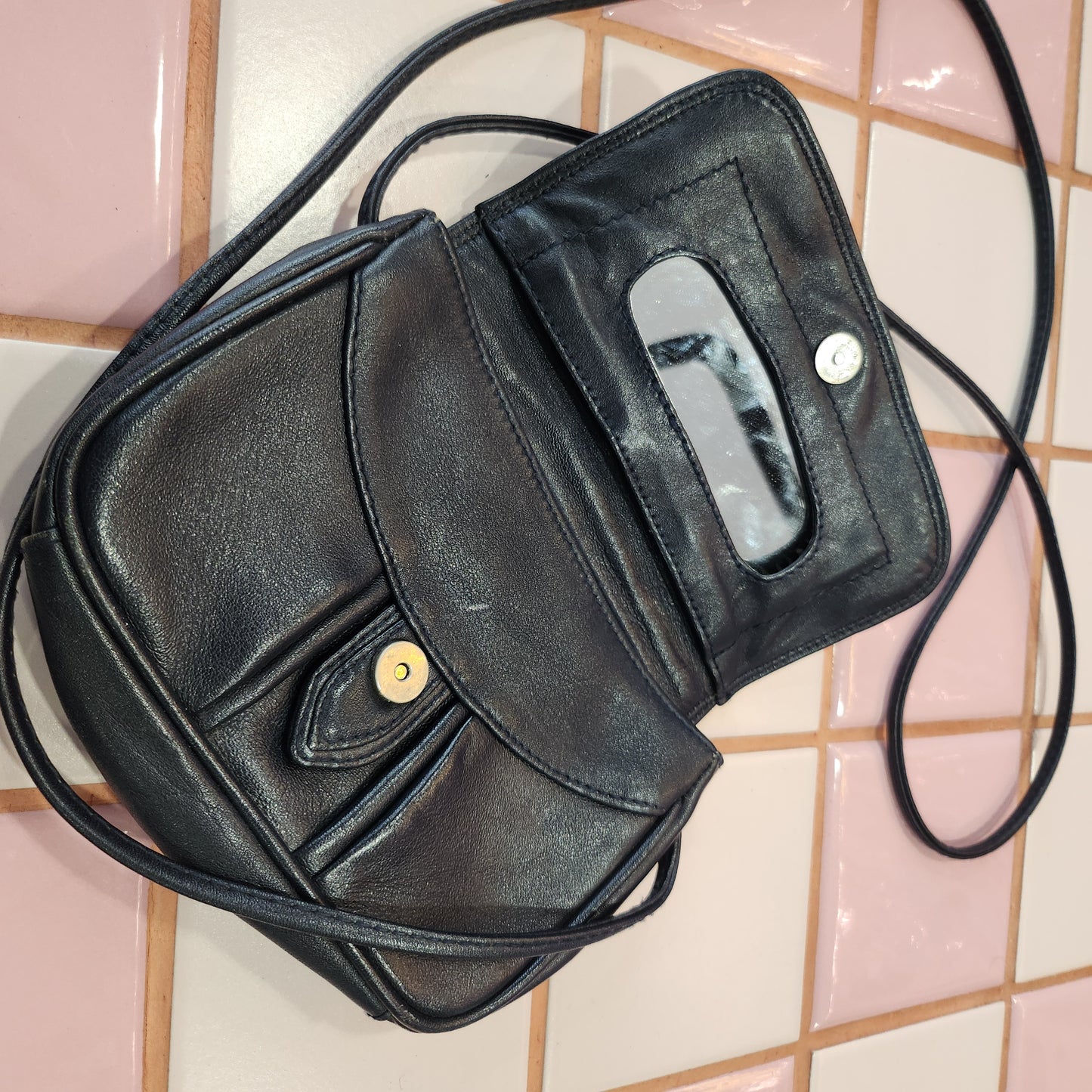 Micro Blue Leather Bag with Mirror