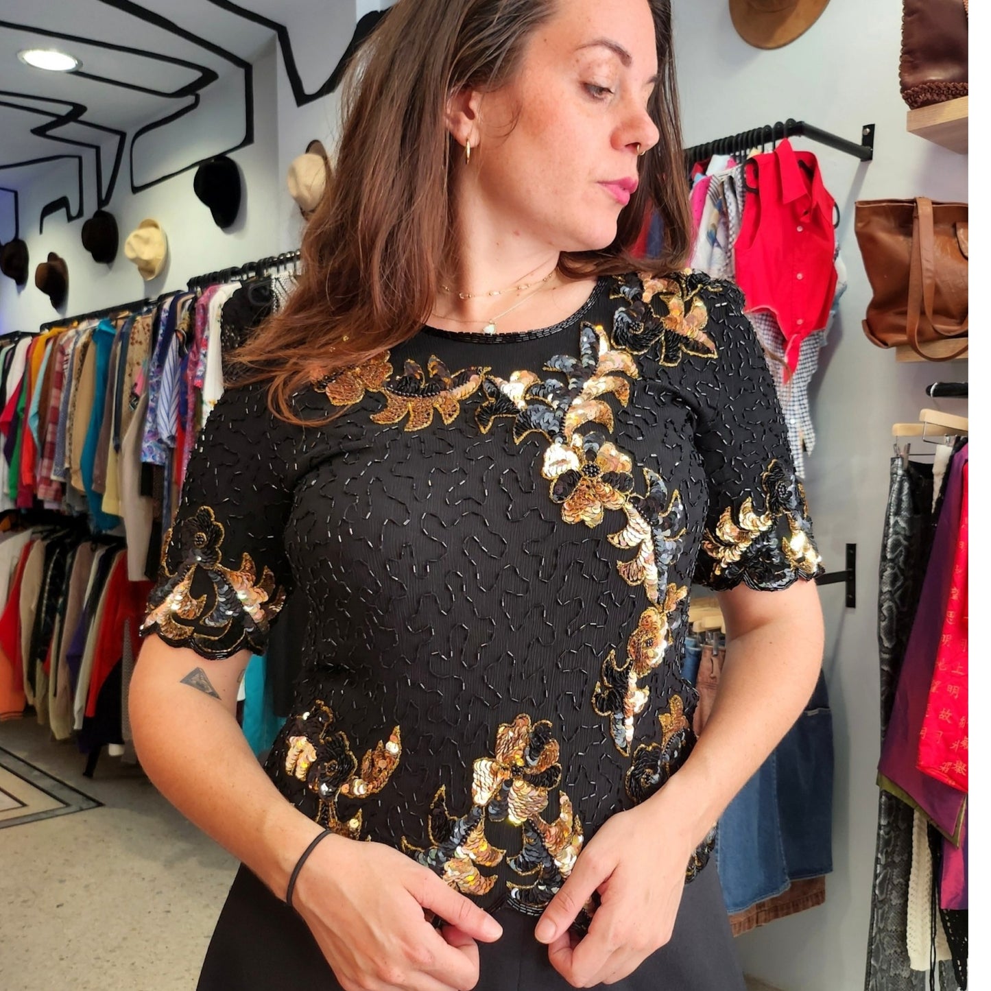 100% Silk Sequined Top