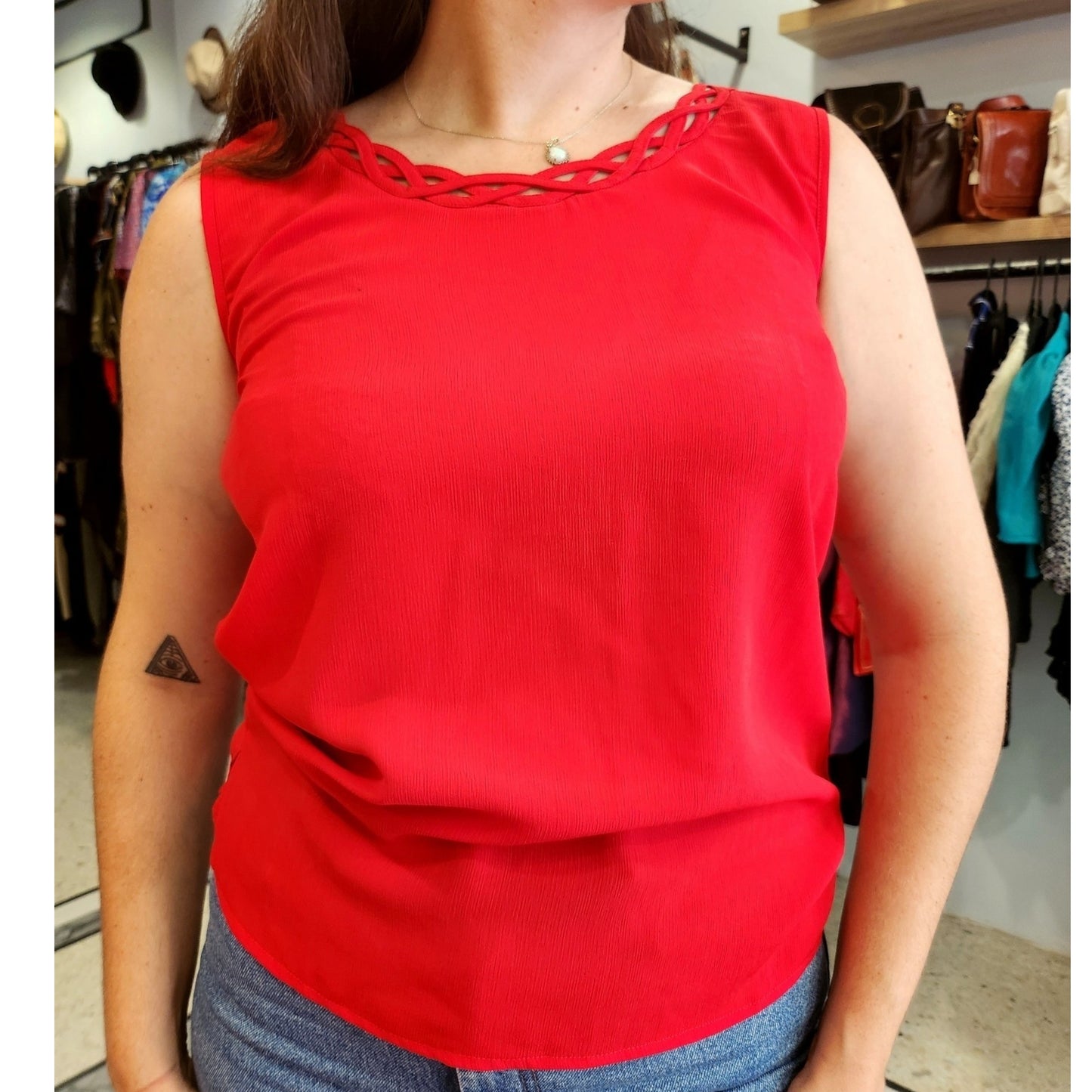 100% Silk Red Tank Top