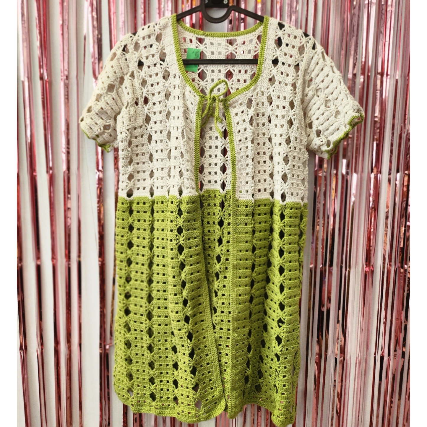 White & Green Crochet Top