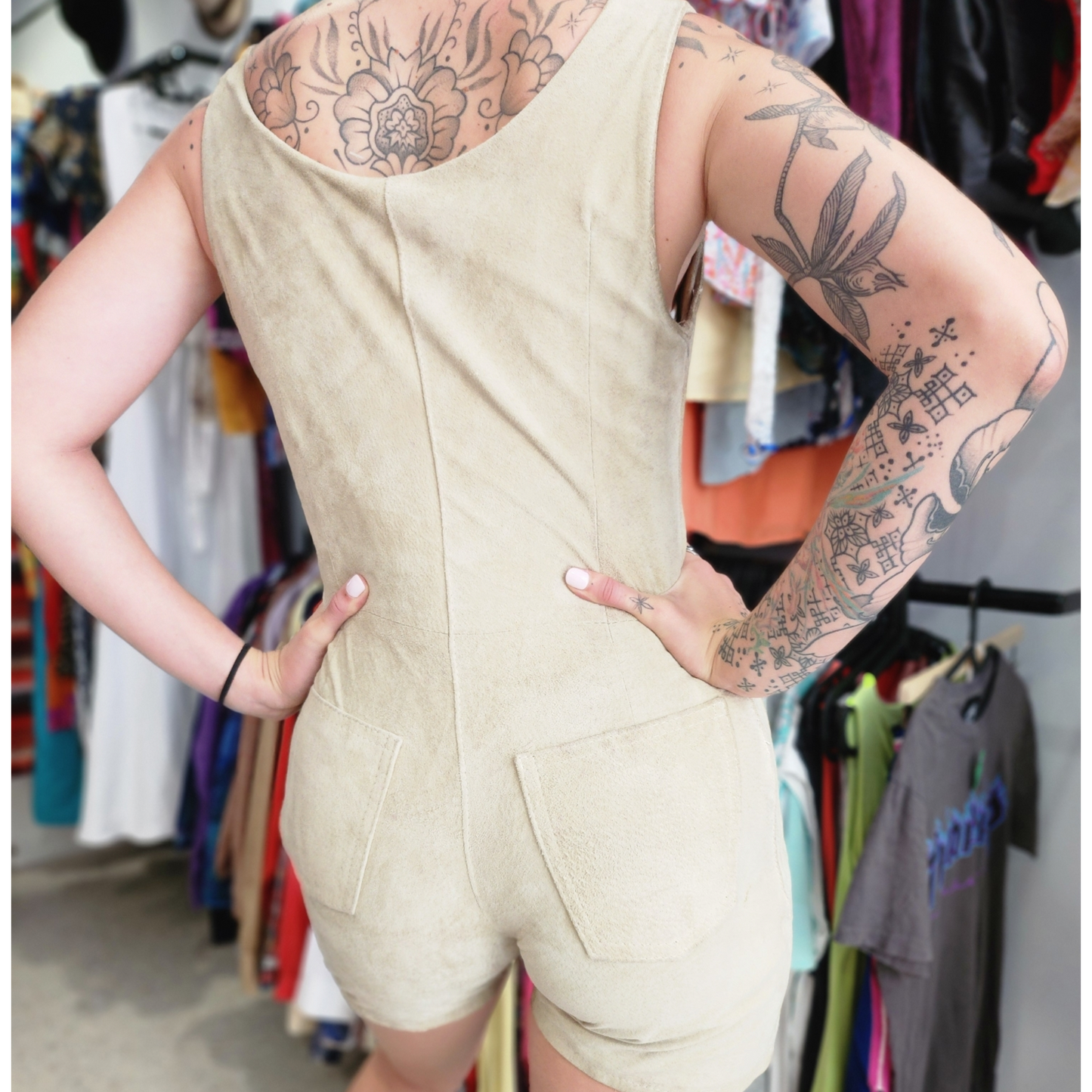Leather Suede Short Jumpsuit