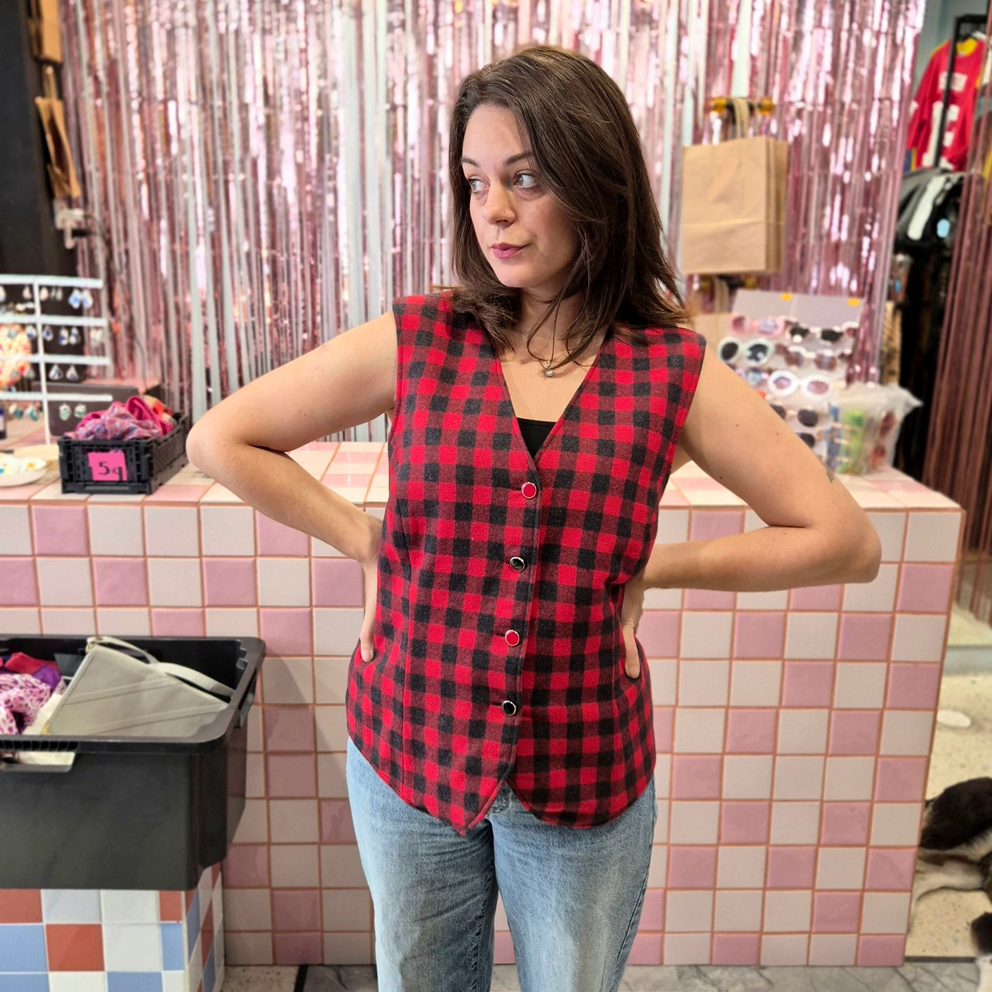 Checkered Felt Vest