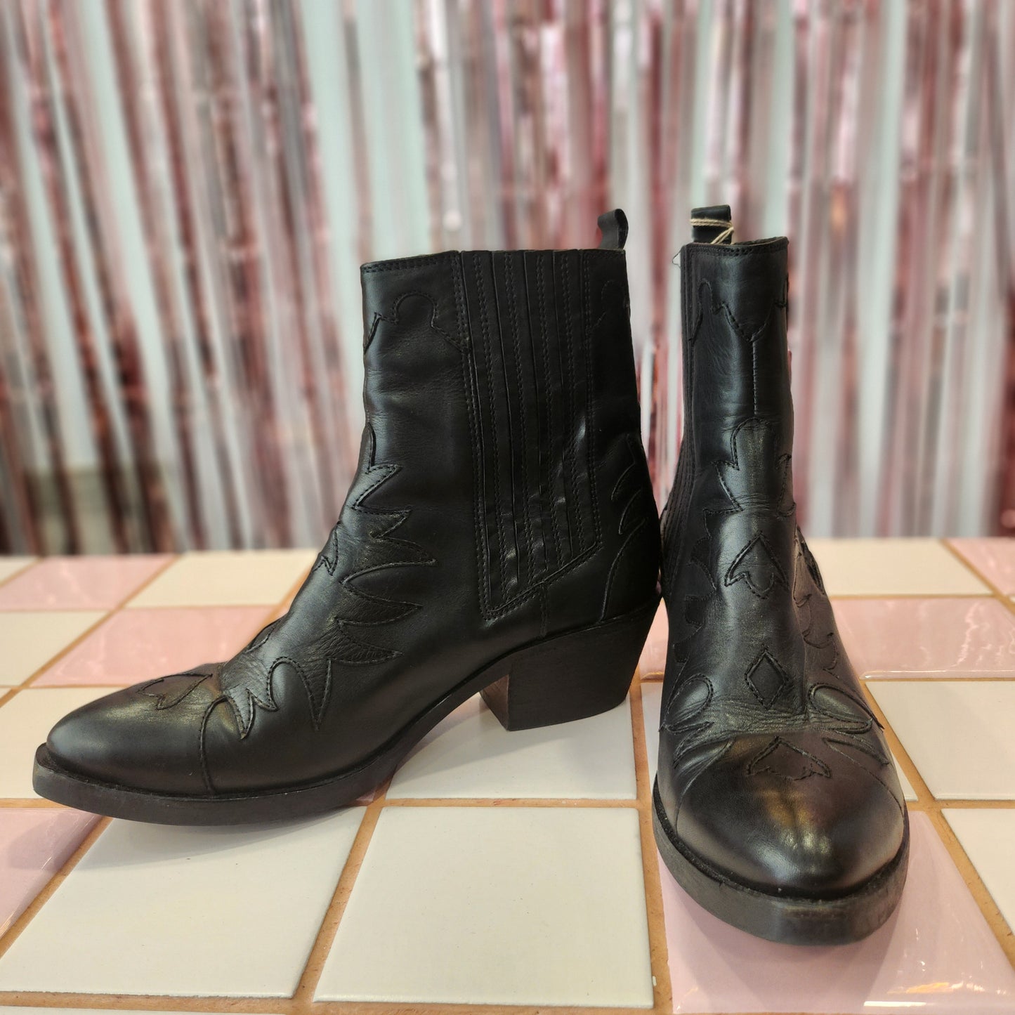 Detailed Black Cowboy Boots