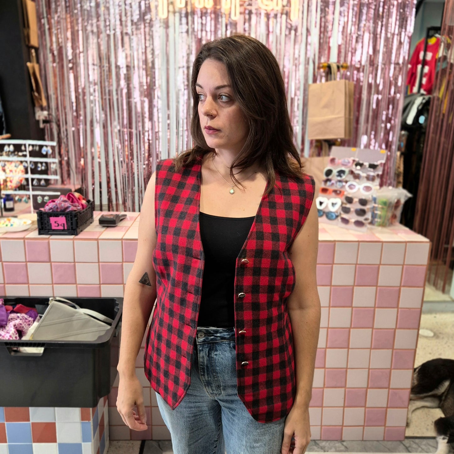 Checkered Felt Vest