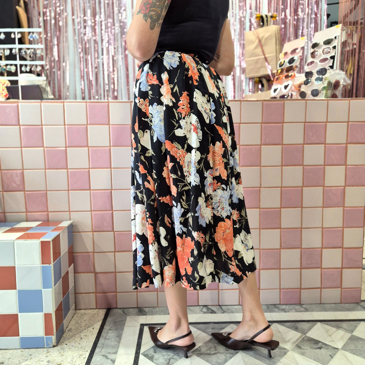 Vintage Floral Midi Skirt