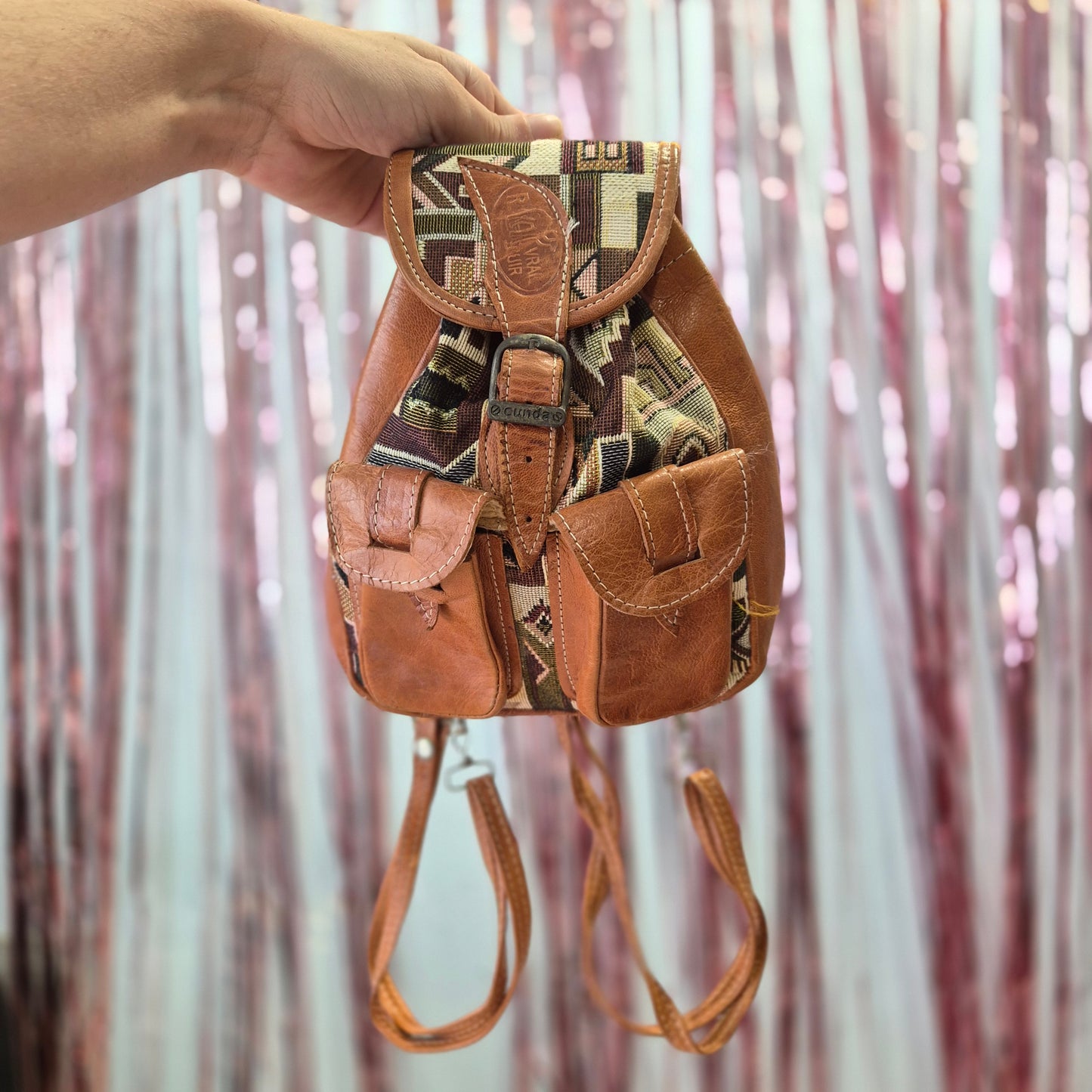Leather & Tapestry mini backpack