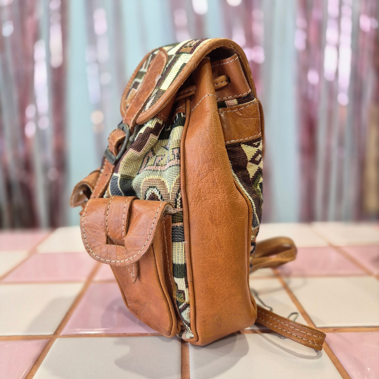 Leather & Tapestry mini backpack