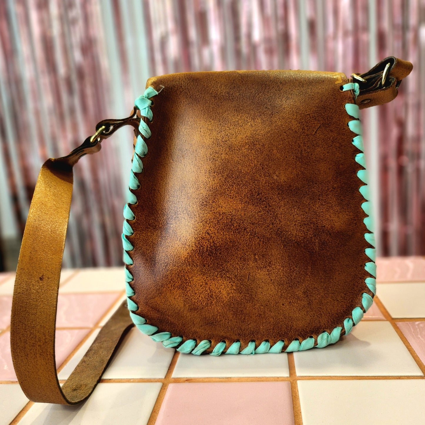 Detailed Vintage Leather Crossbody Bag