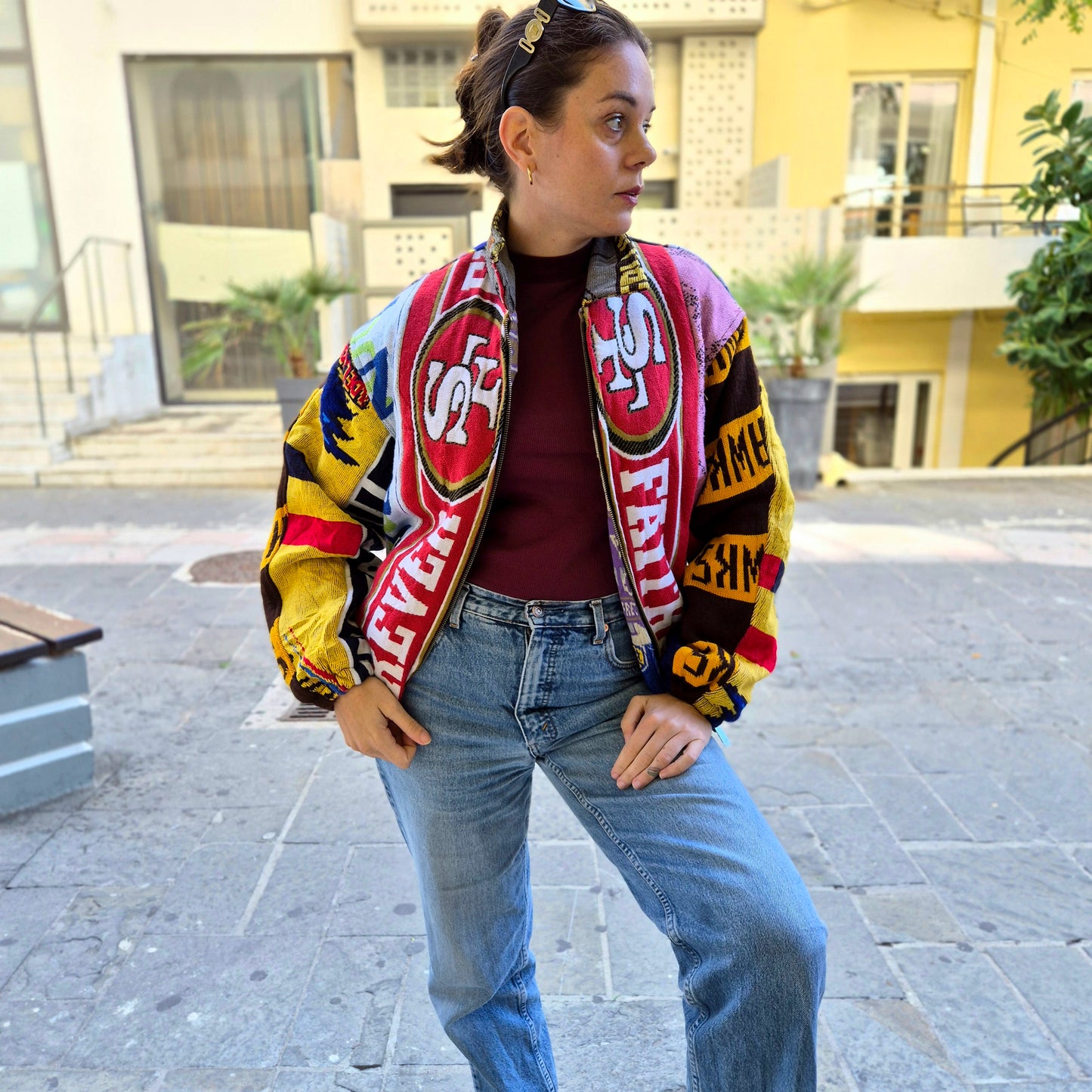Reworked Sports Scarves Jacket