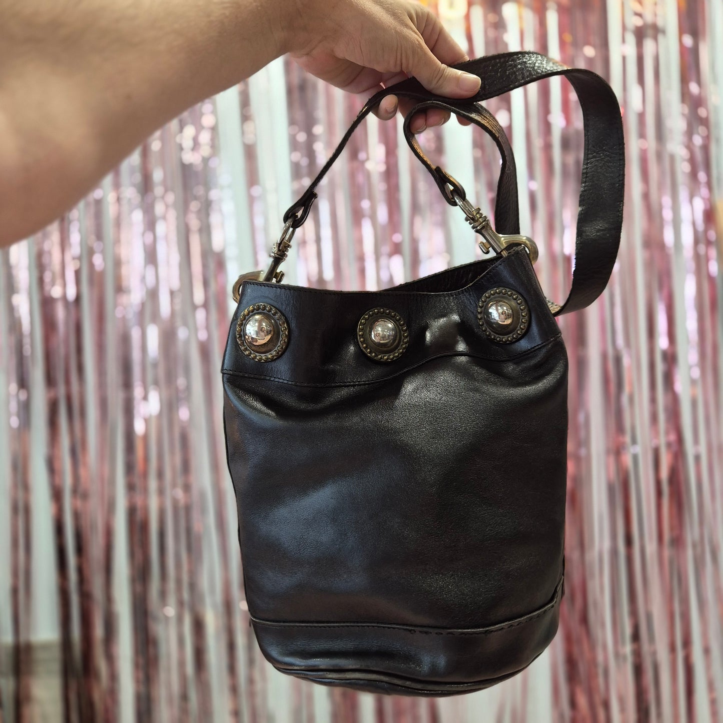 Leather Bucket Crossbody Bag