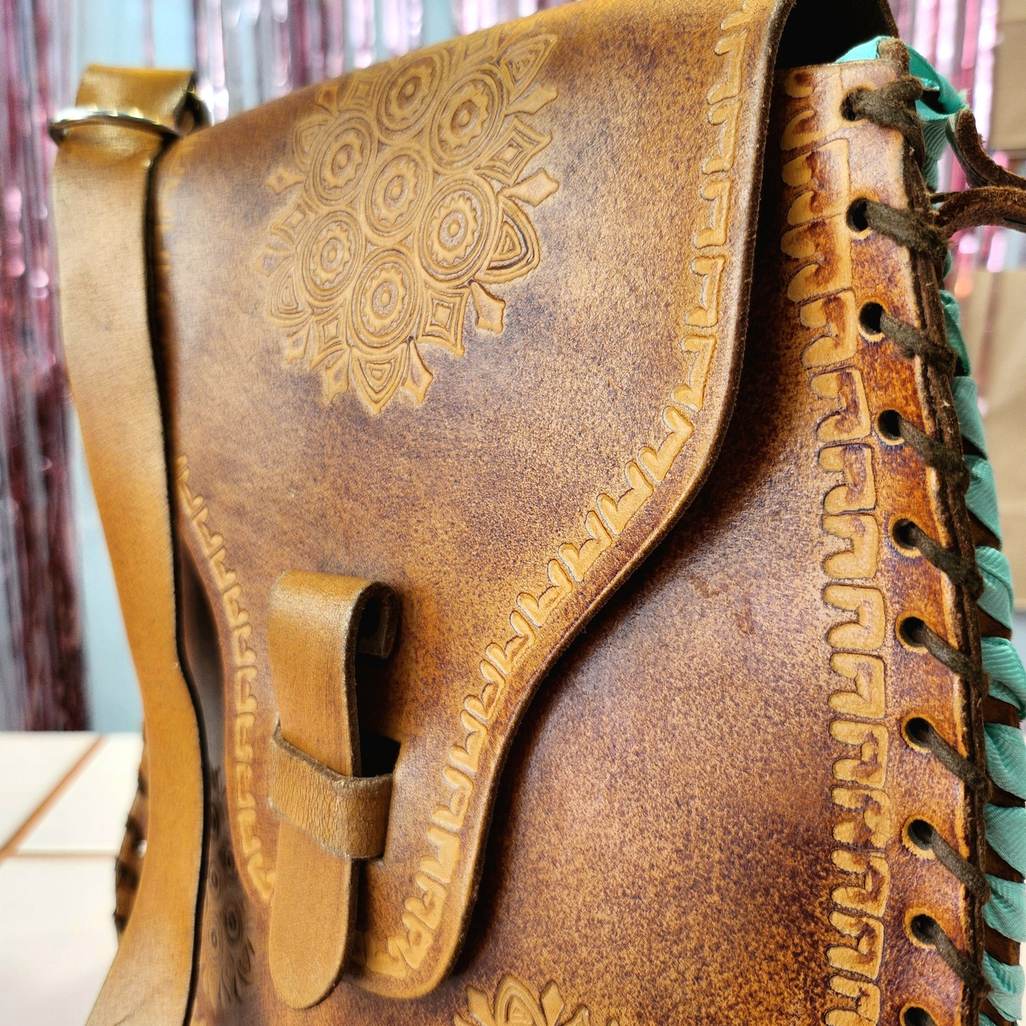 Detailed Vintage Leather Crossbody Bag