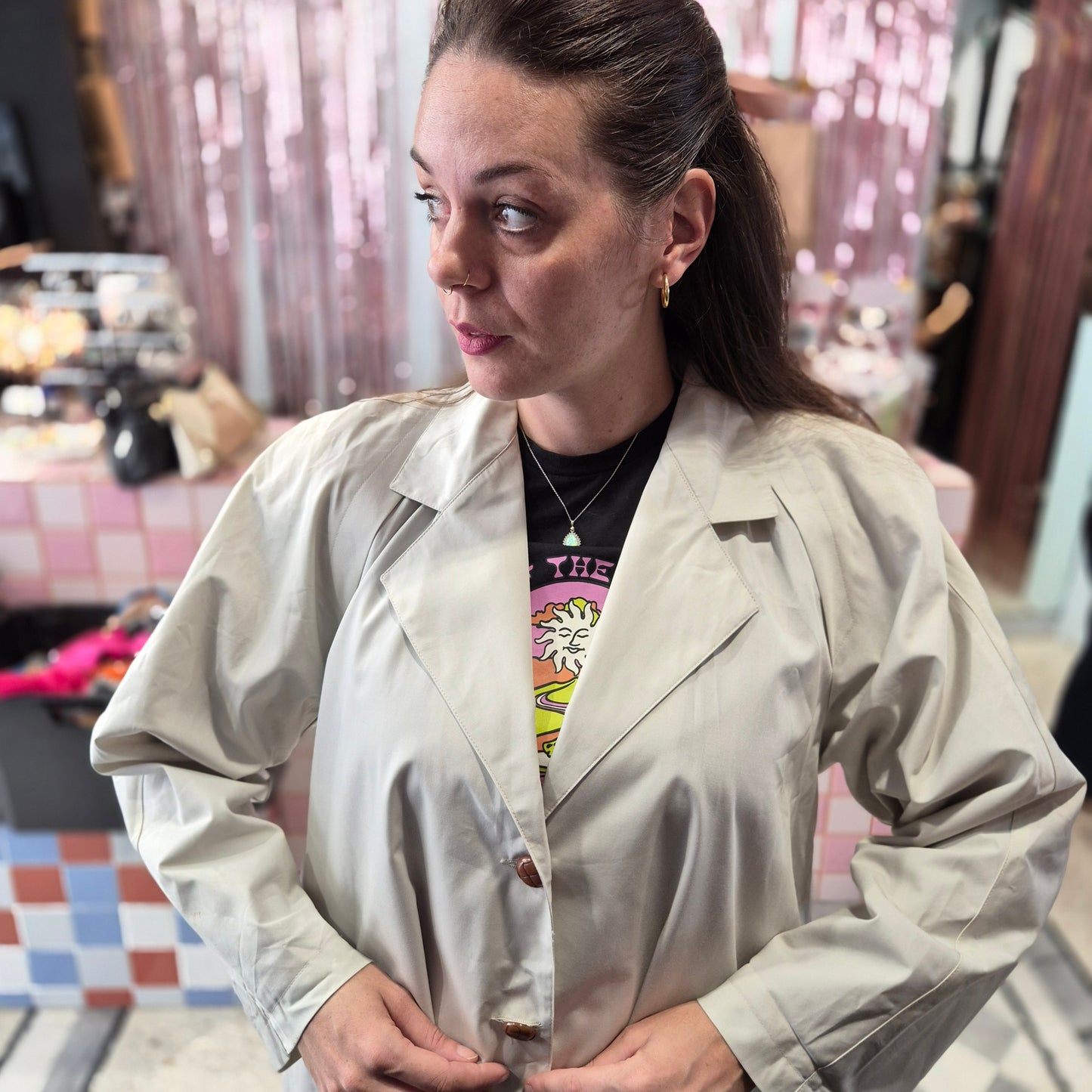 Elegant Vintage Cream Trench Coat