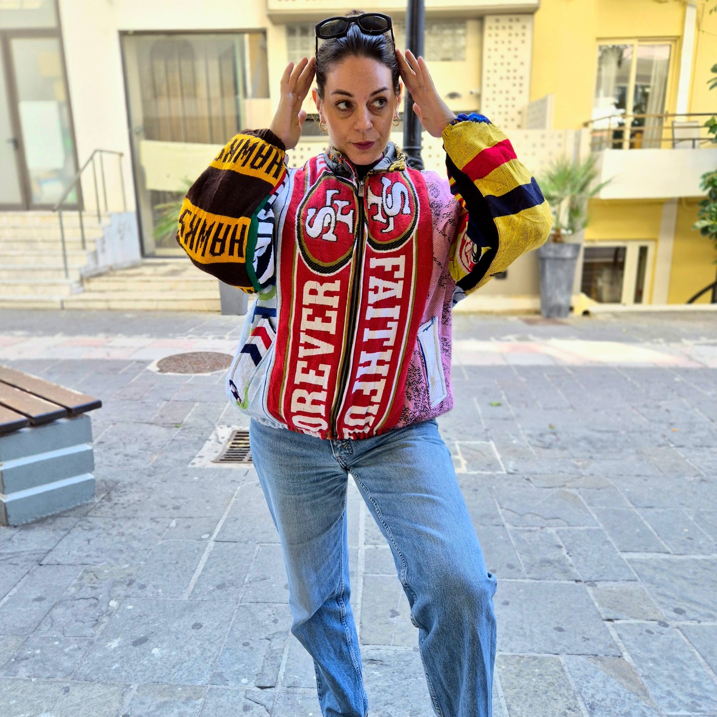 Reworked Sports Scarves Jacket