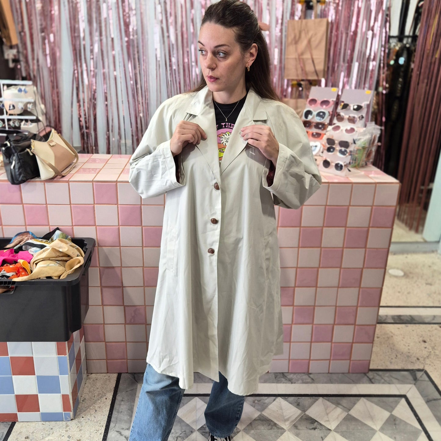 Elegant Vintage Cream Trench Coat