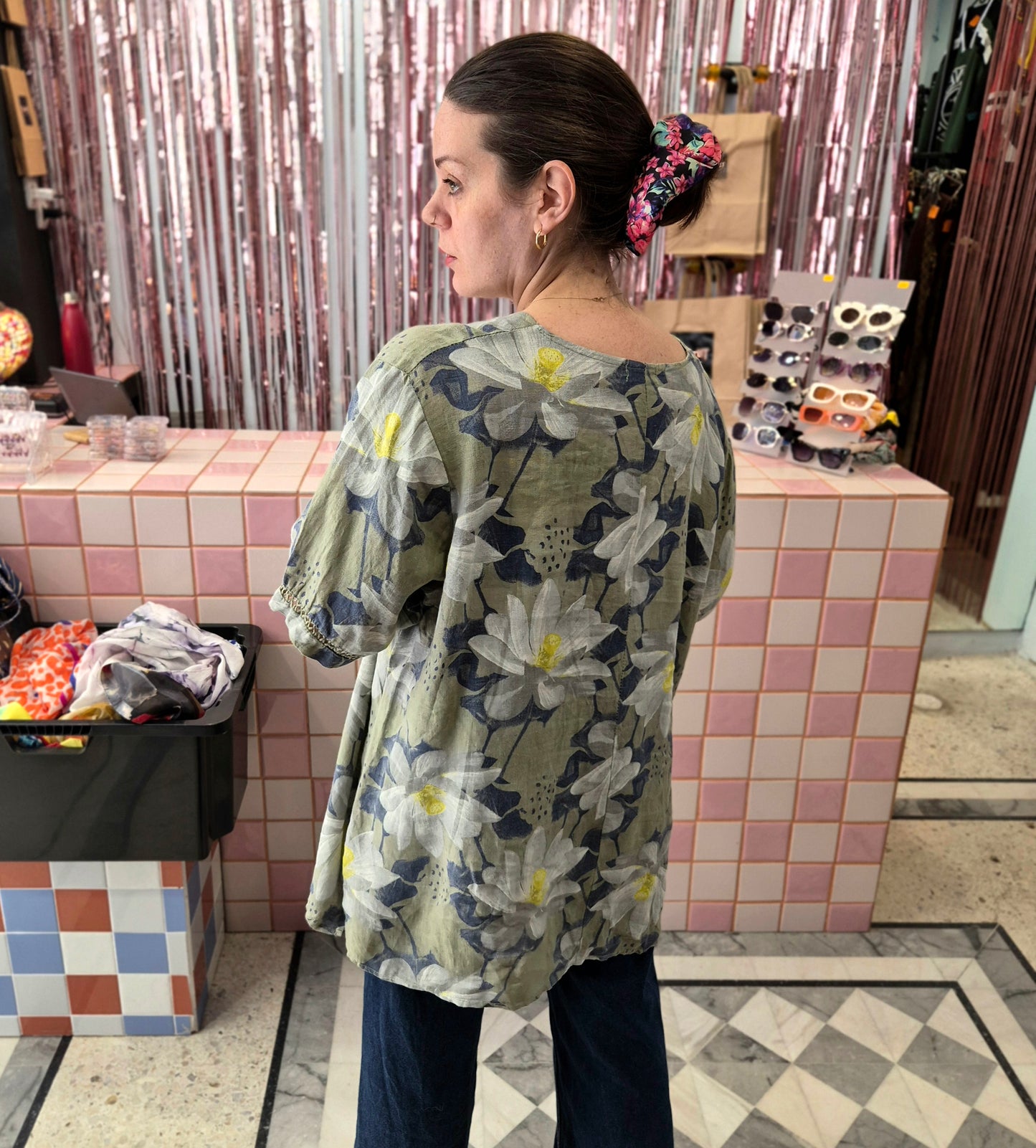 Linen Oversized Floral Top