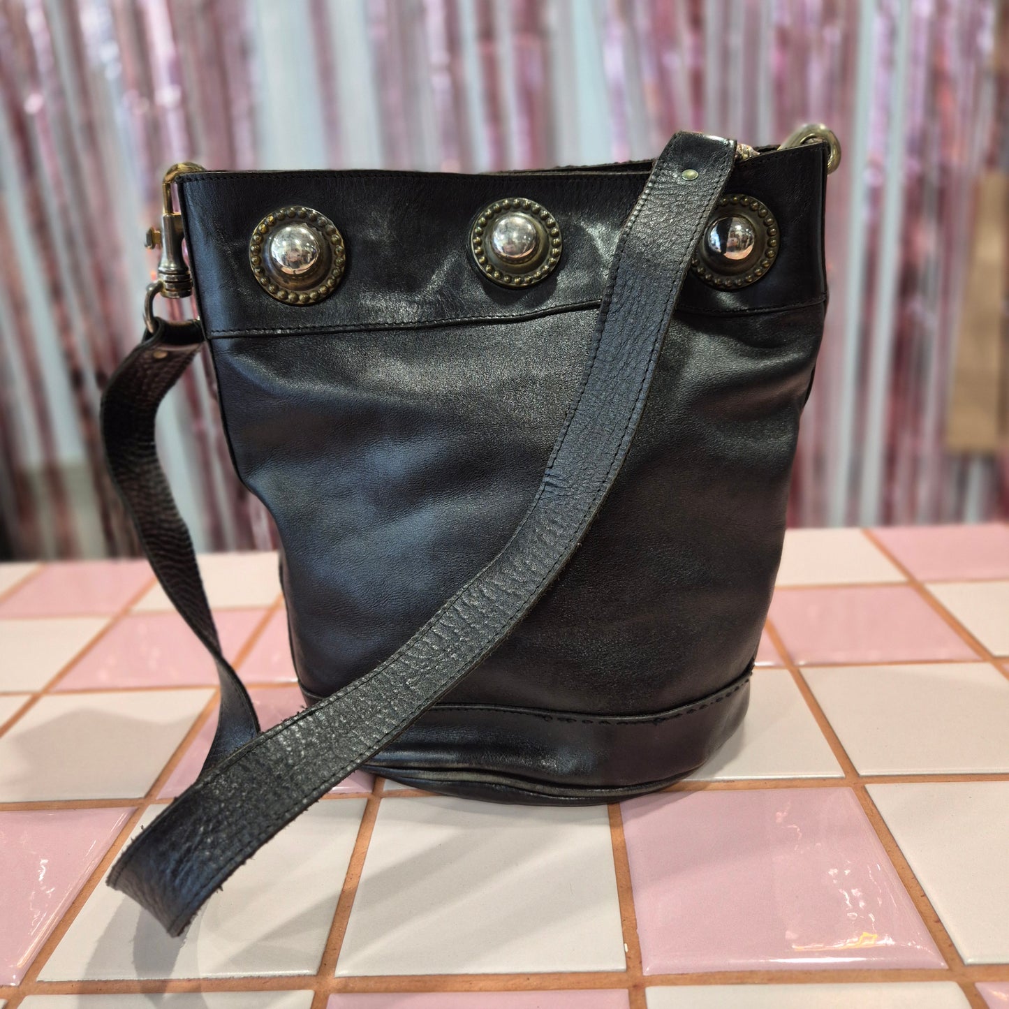Leather Bucket Crossbody Bag