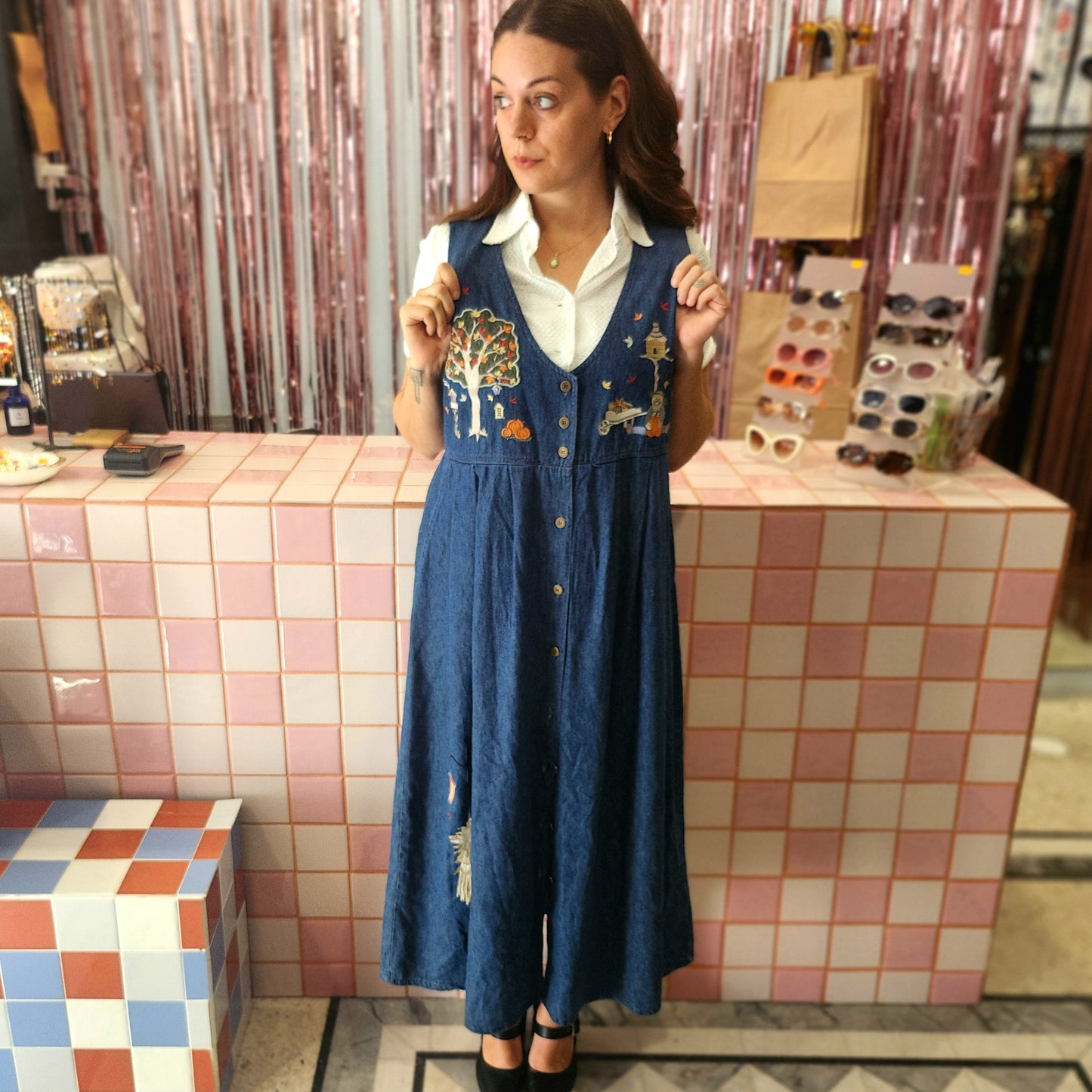 Embroidered Halloween Denim Dress