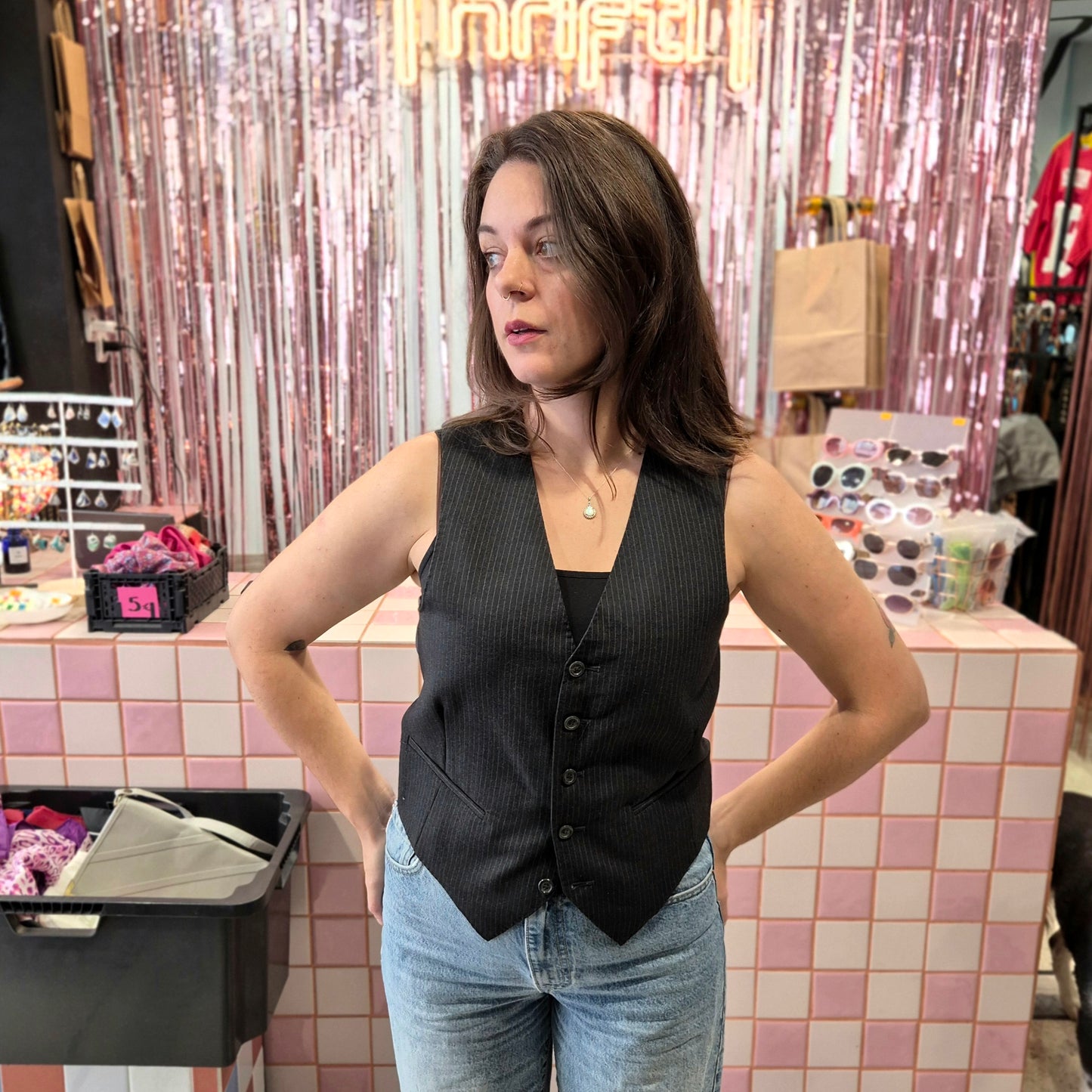 Black Pinstripe Vest