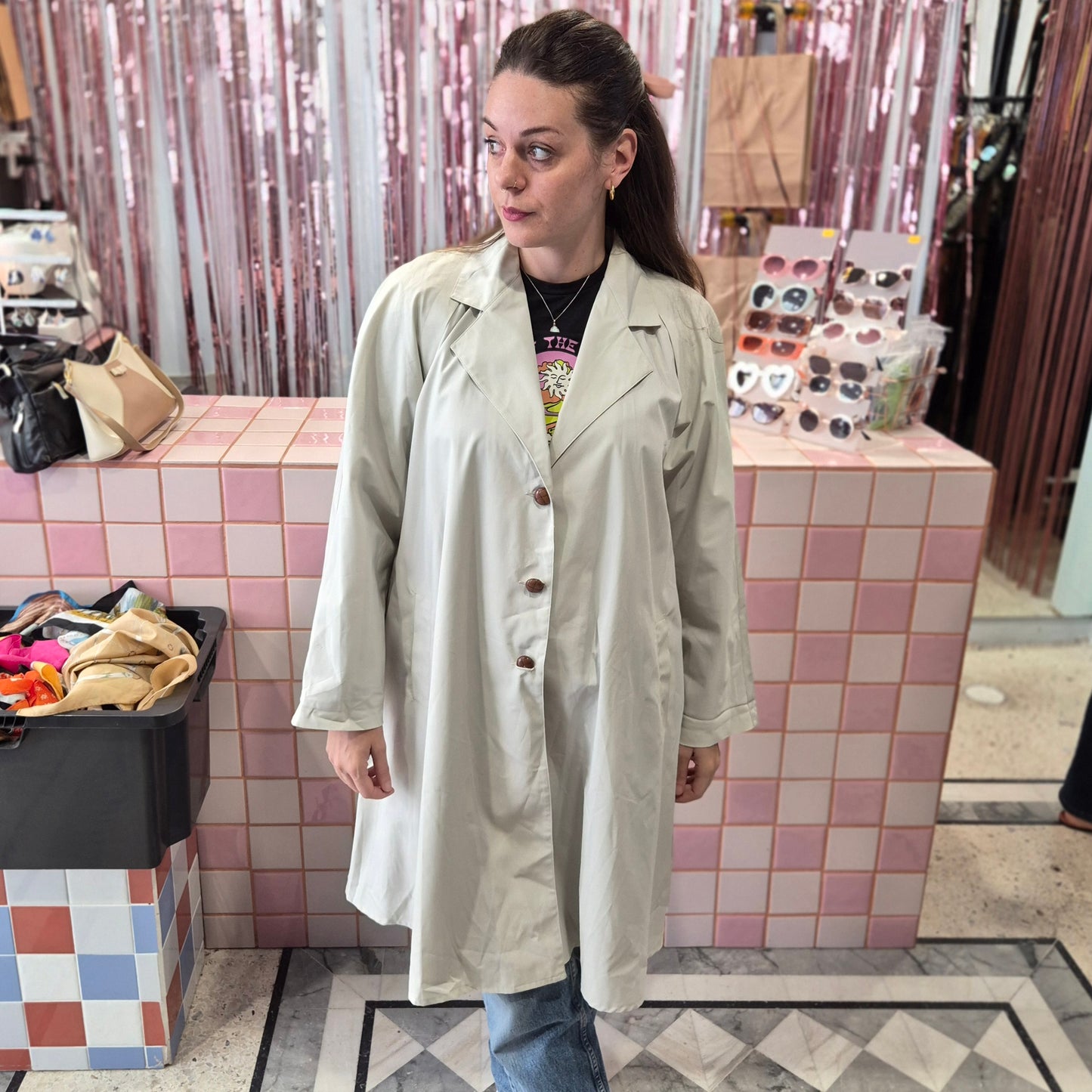 Elegant Vintage Cream Trench Coat